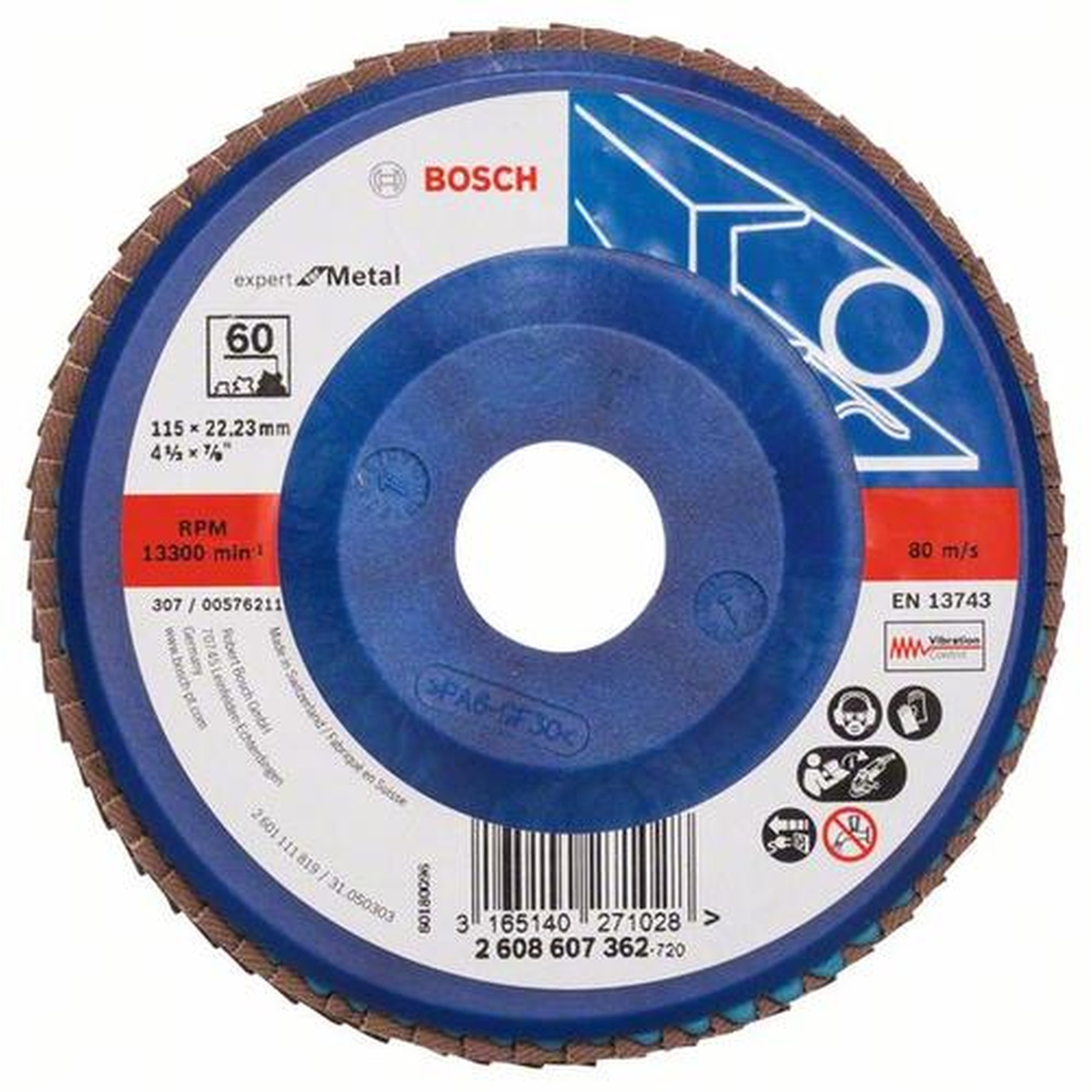10x BOSCH Fächerschleifscheibe X551 Expert für Metall, gerade, Ø 115 mm, 60, Kunststoff