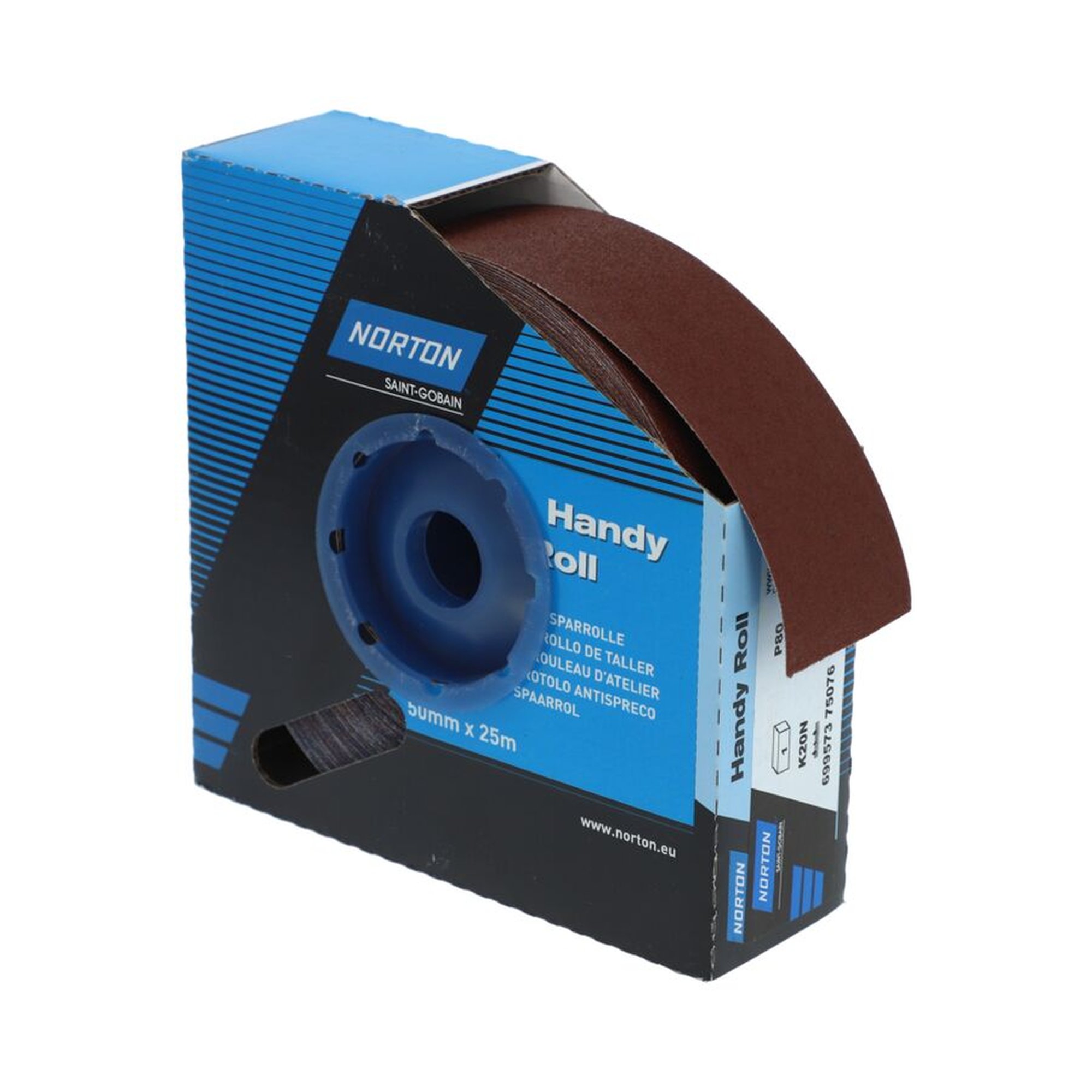 Norton Sparrolle Spenderbox 50mm x 25m K20N 80 - Hochwertiges Schleifmittel