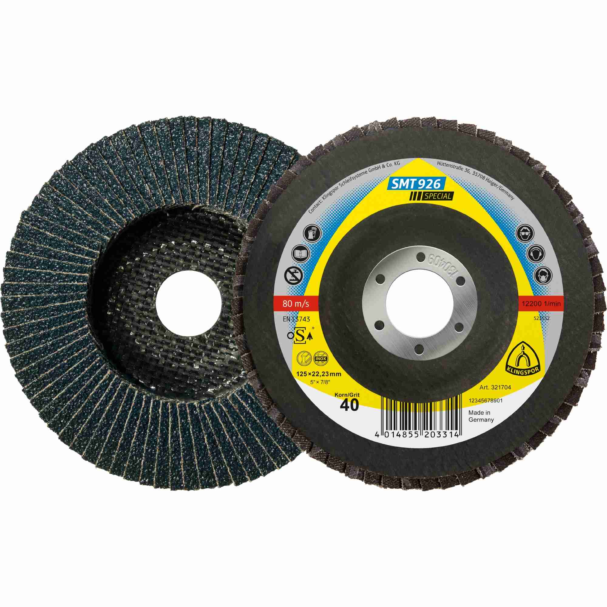 10 x Klingspor SMT 926 Schleifmopteller, 125 x 22,23 mm Korn 80 gewölbt