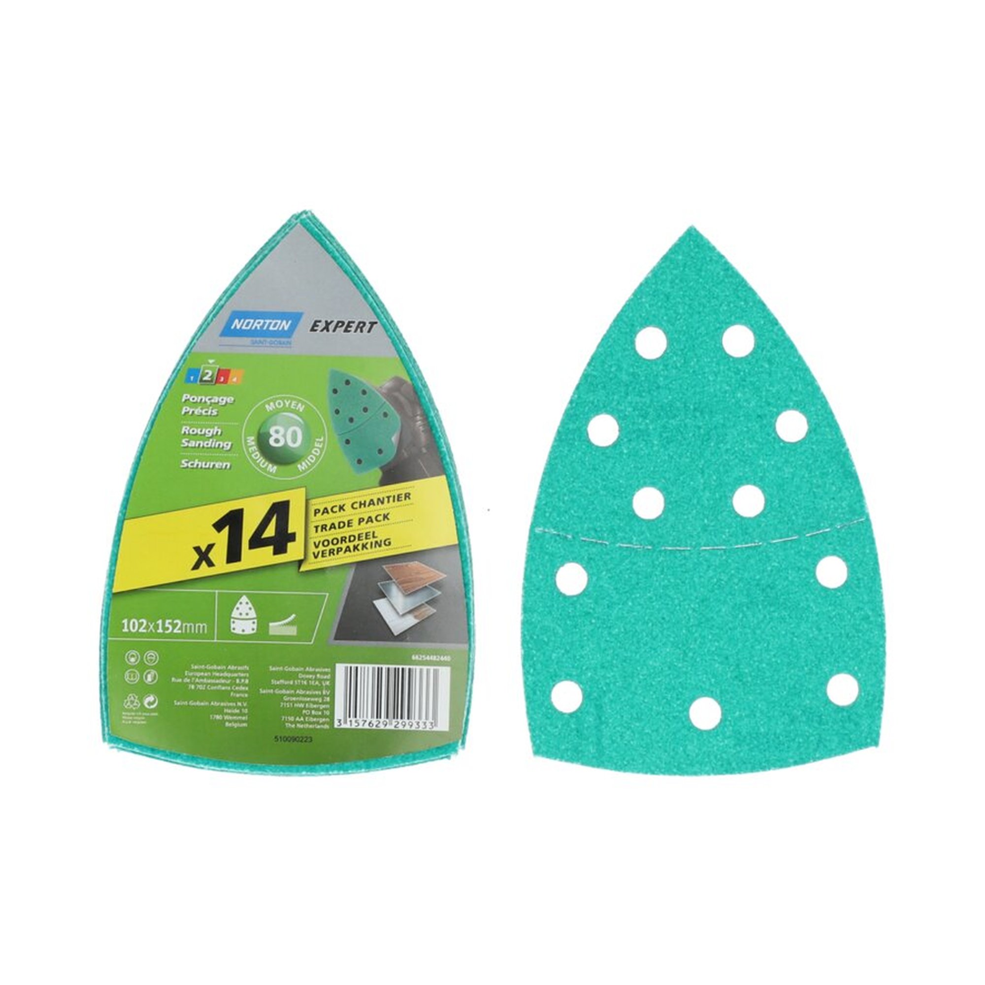 5 x Norton Schleifstreifen Klett 102x152mm K80 6+5-Loch EXPERT, 14 Stück