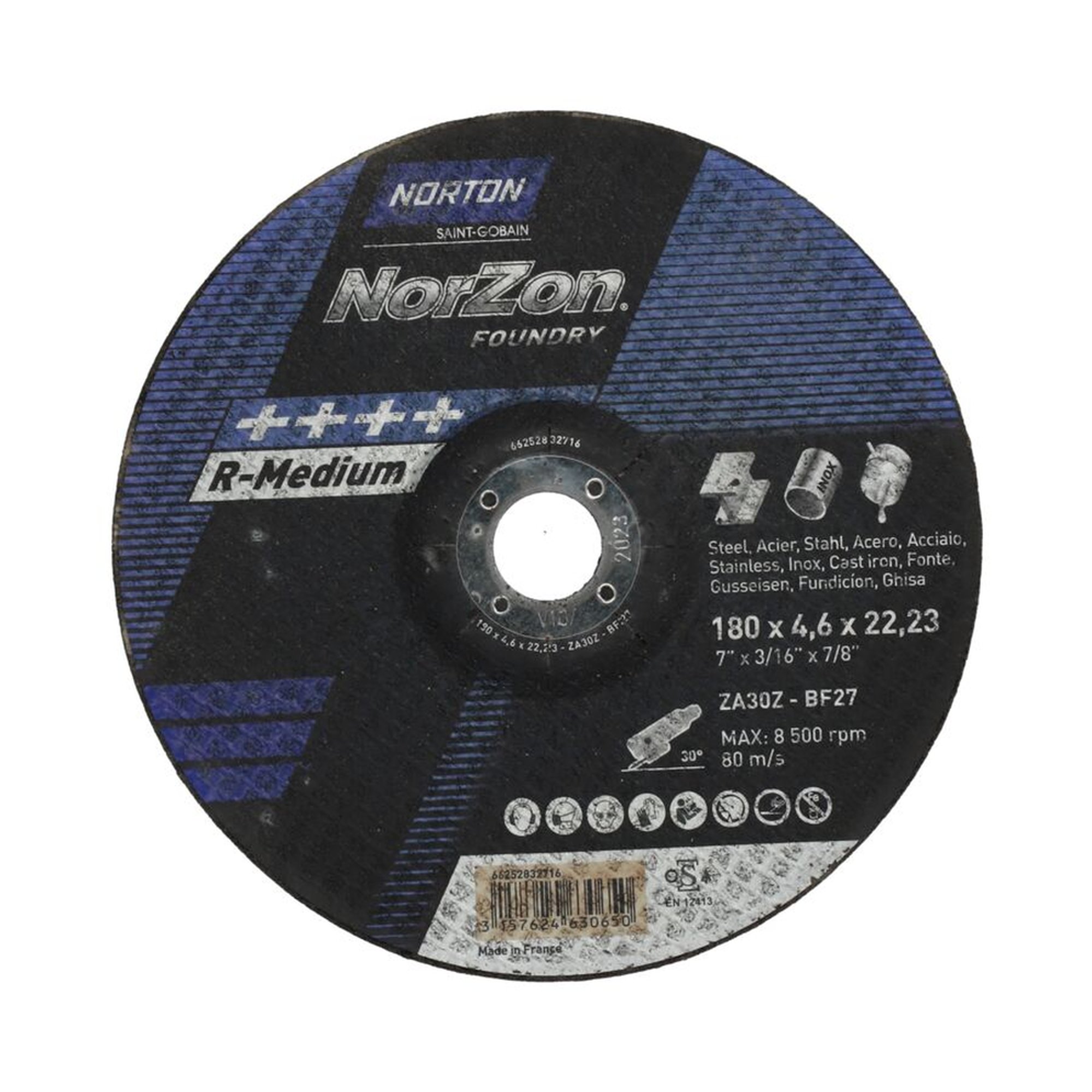 25 x Norton Gekröpfte Schruppscheibe für Gusseisen NORZON III FOUNDRY 180x4.6x22.23mm