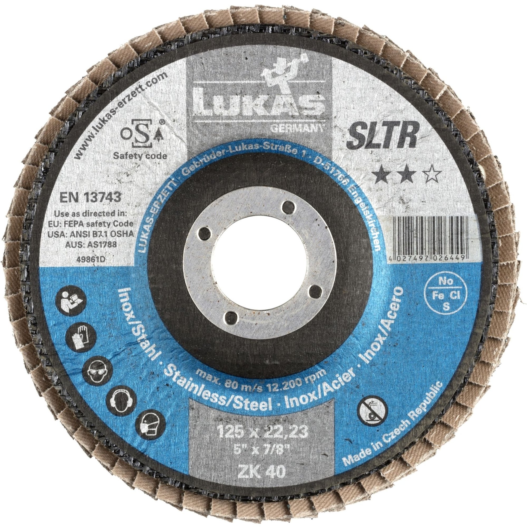 10x LUKAS Fächerscheibe Fächerscheiben Schleifscheibe SLTR Ø 125 mm Korn 40