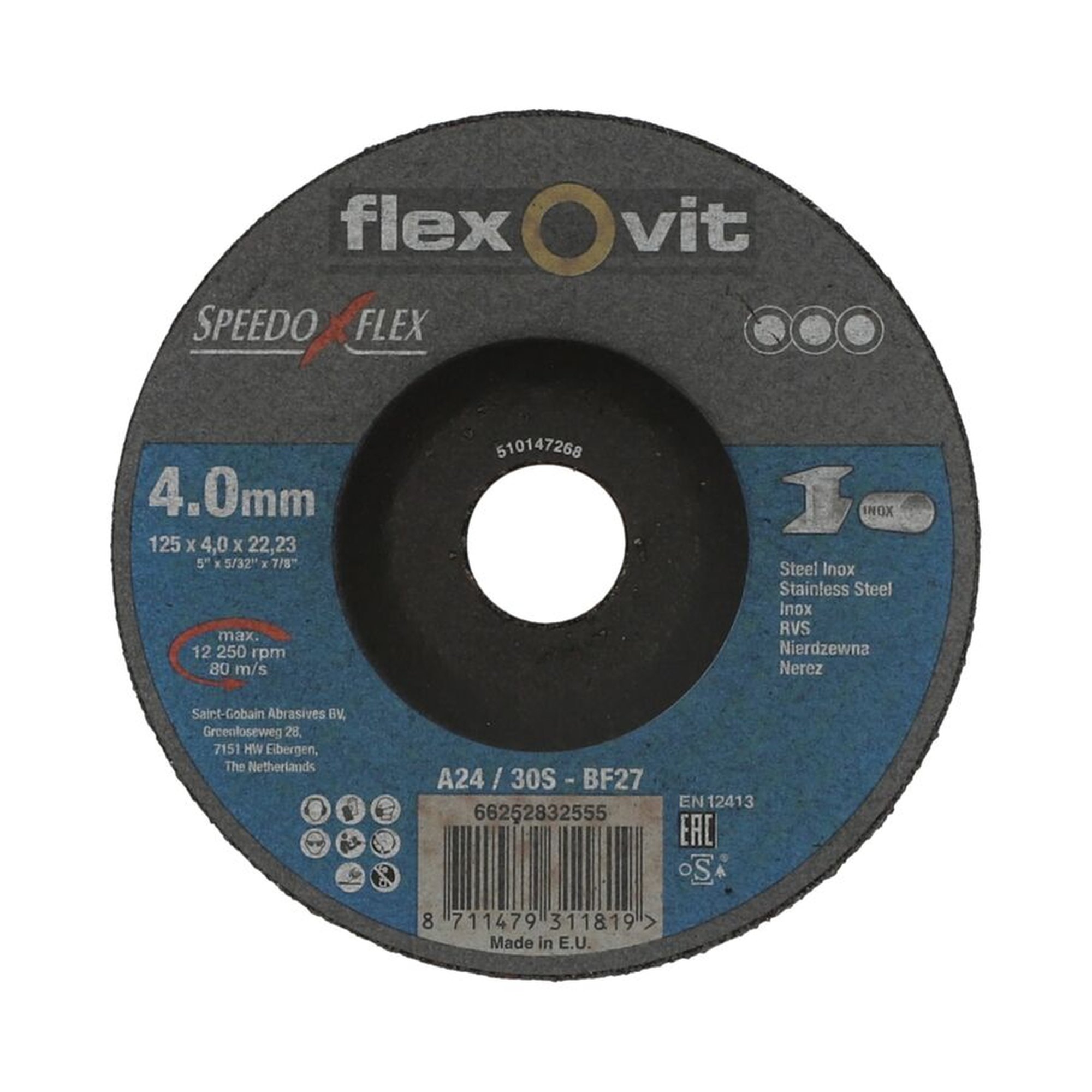 20 x Norton Gekröpfte Schruppscheibe für Metall/Inox 125x4x22.23mm Flexovit SPEEDOFLEX