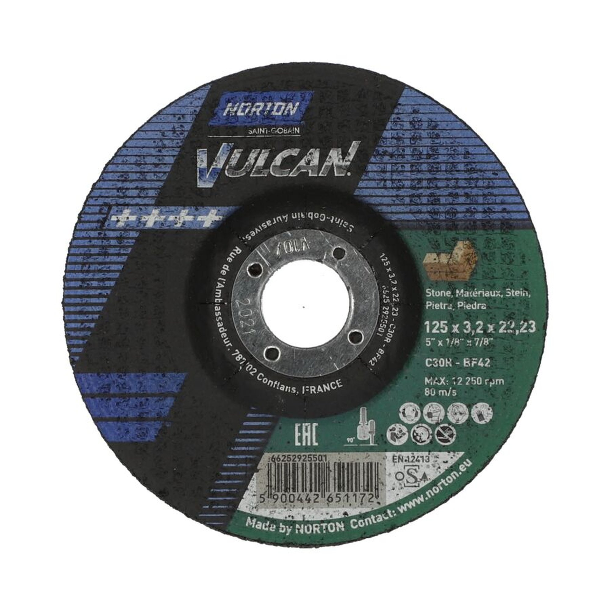 25 x Norton Trennscheibe gekröpft 42, 125x3,2x22,23 C 30 R Vulcan für Metallbearbeitung