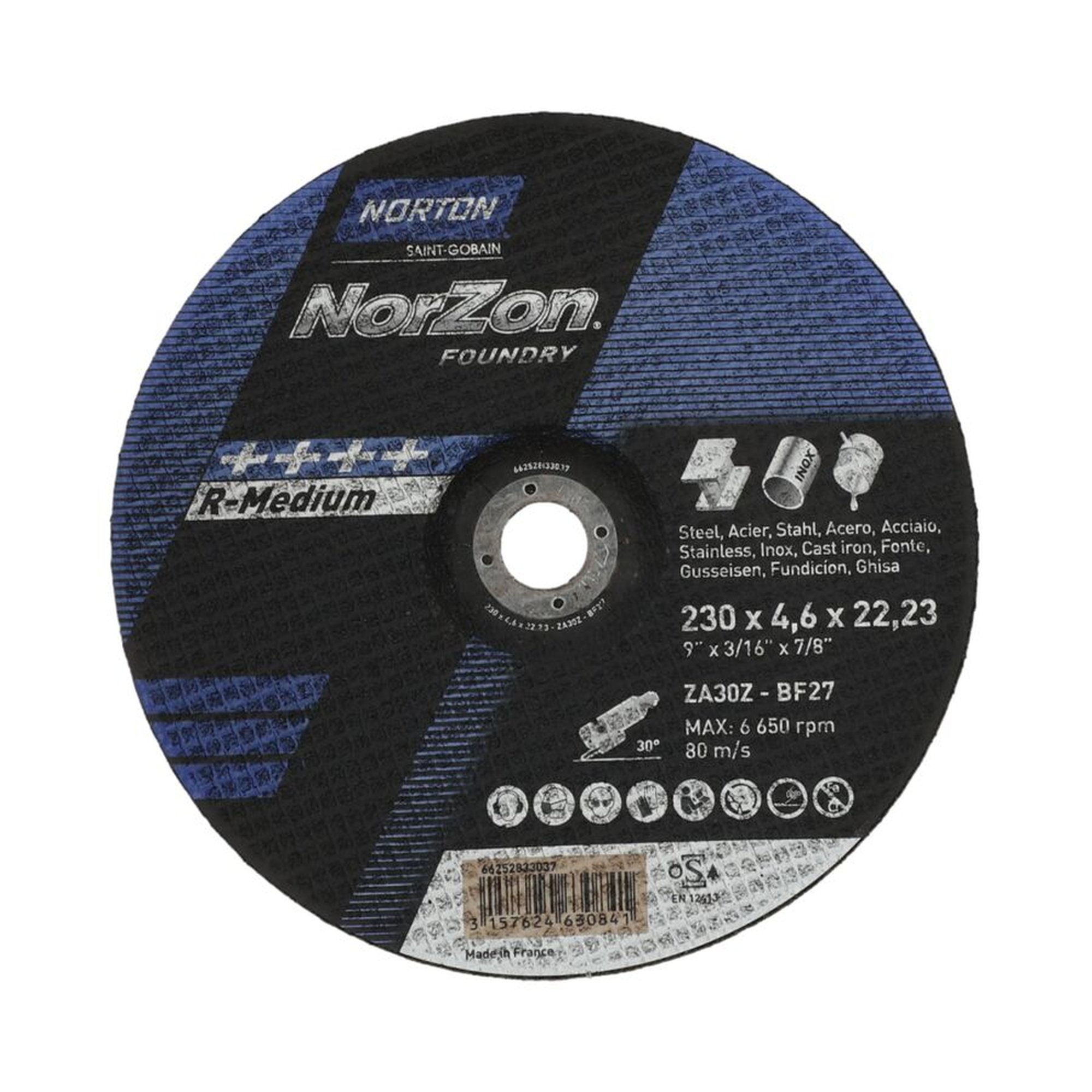 25 x Norton Gekröpfte Schruppscheibe für Gusseisen NORZON III FOUNDRY 230x4.6x22.23mm