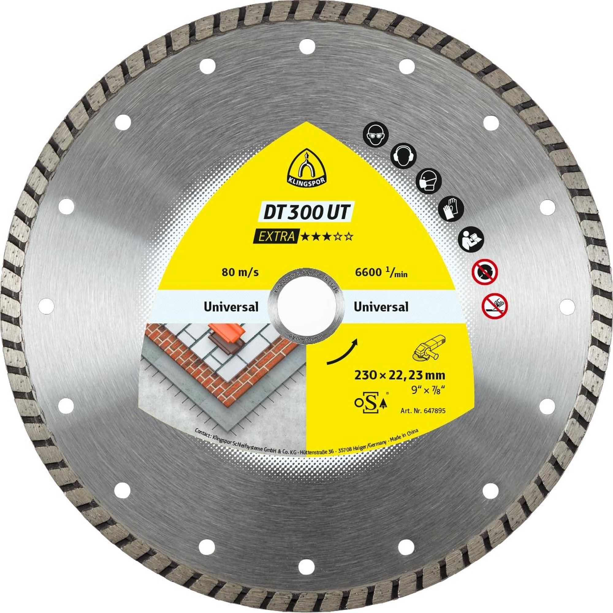 1 x Klingspor DT 300 UT Diamanttrennscheiben, 180 x 2,2 x 22,23 mm 2,2 x 7 mm, geschlossener Rand Turbo