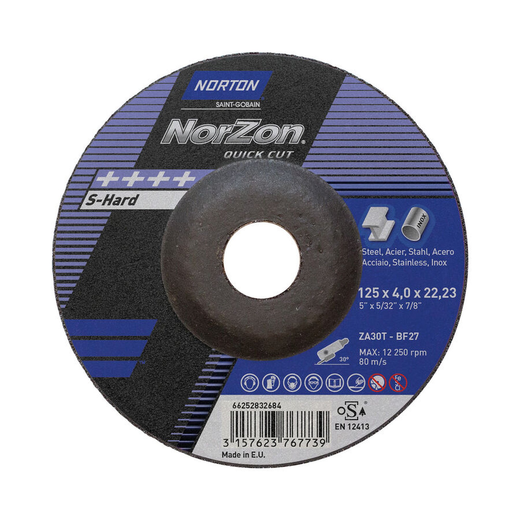 25 x Norton NORZON QUICK CUT Schruppscheibe für Metall/Inox 125x4x22.23mm