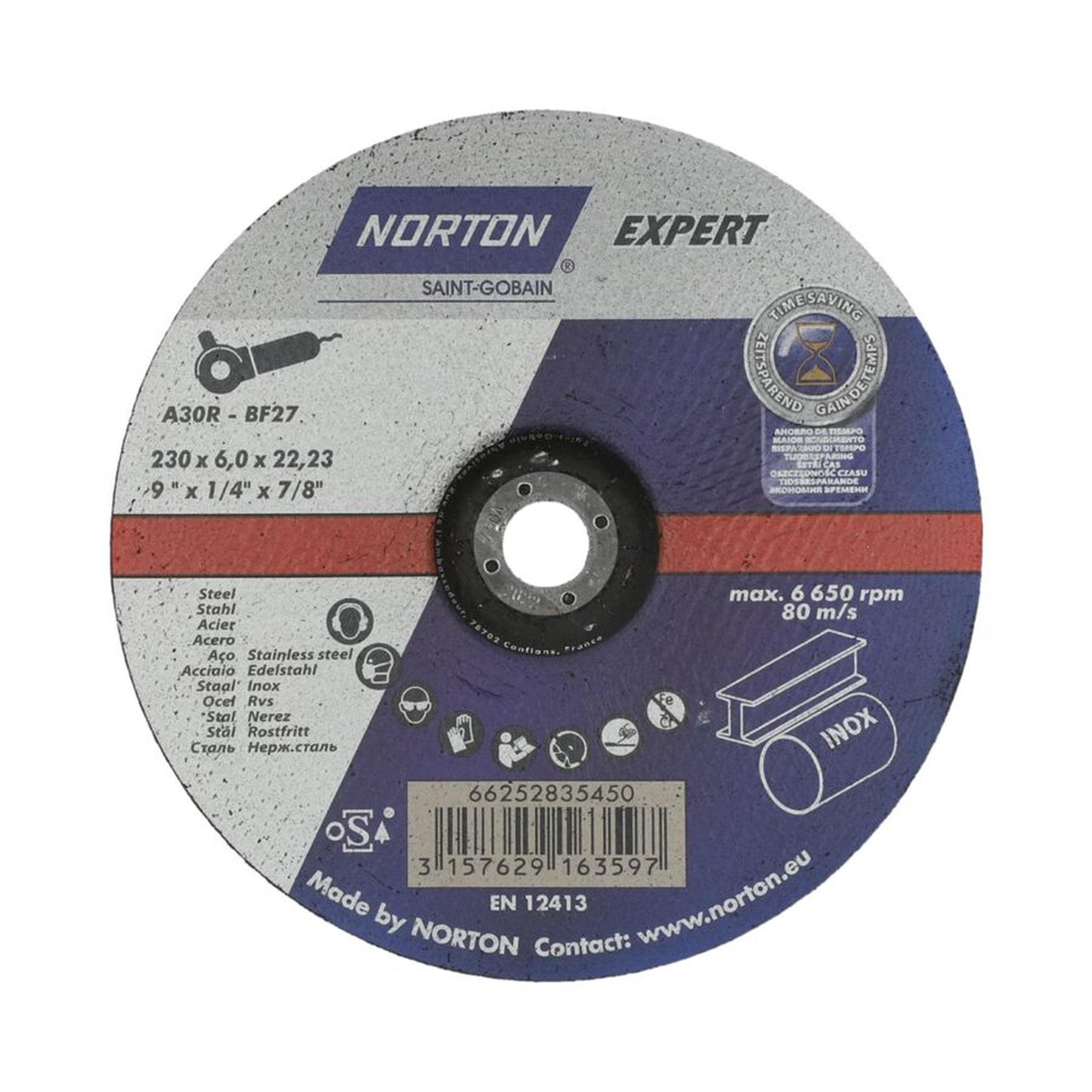 10 x Norton EXPERT Gekröpfte Schruppscheibe Metall/Inox 230x6x22.23mm Schruppen