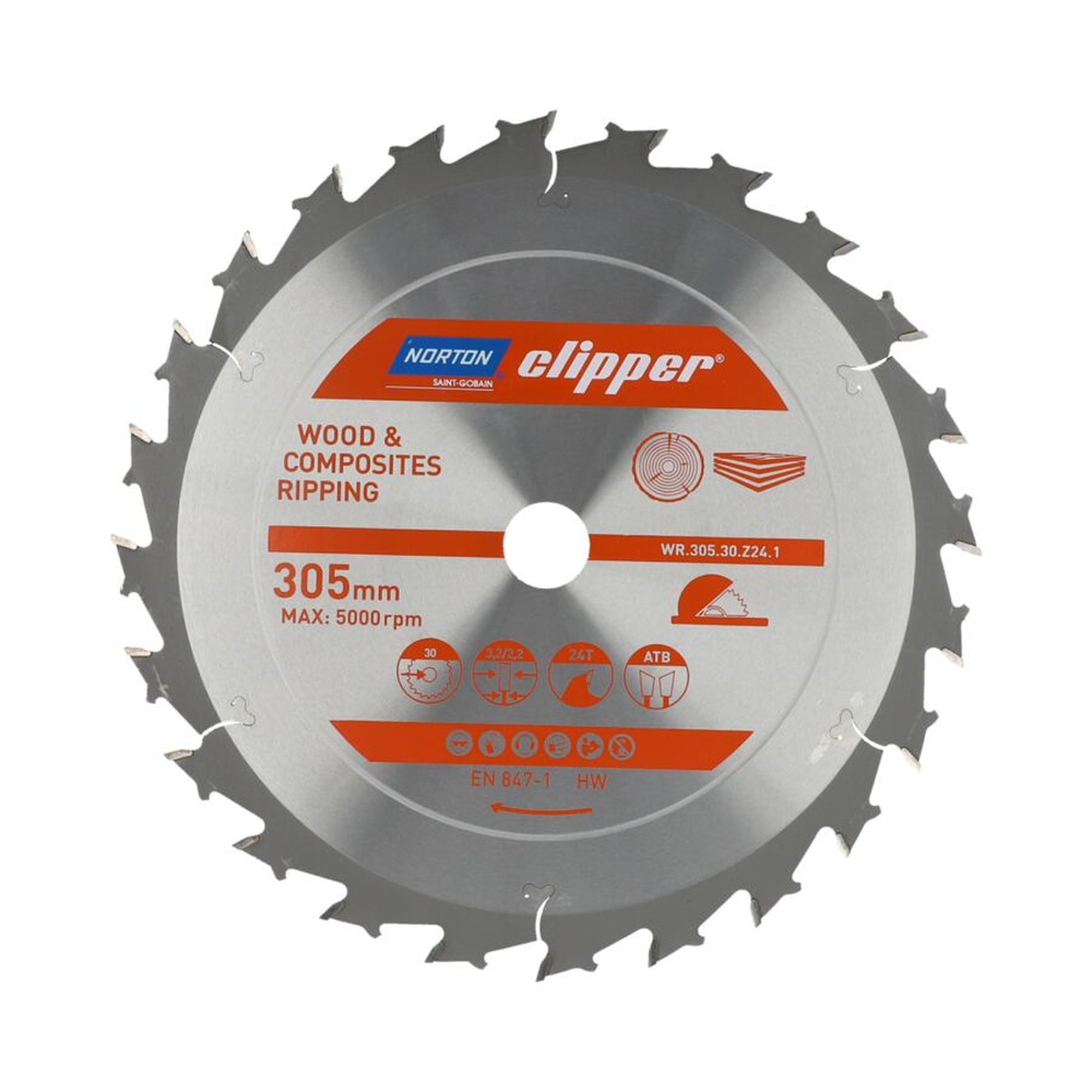 Norton Clipper TCT-Sägeblatt 305x3.2mm für Holz, 30mm Bohrung, WOOD RIPPING