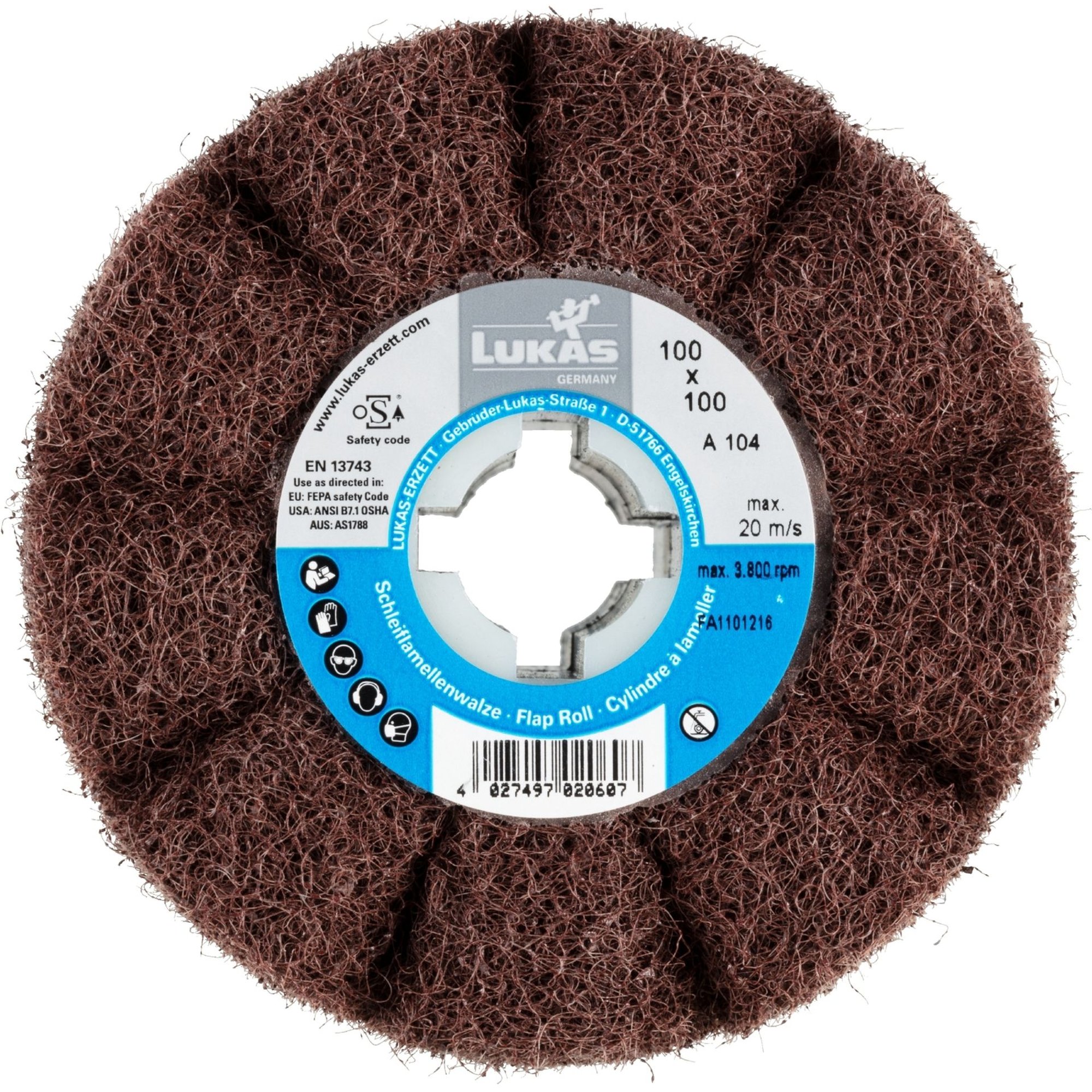 LUKAS Sinus-Schleifwalze Satinierwalze LWF universal 100x100x19 mm | Korn 104