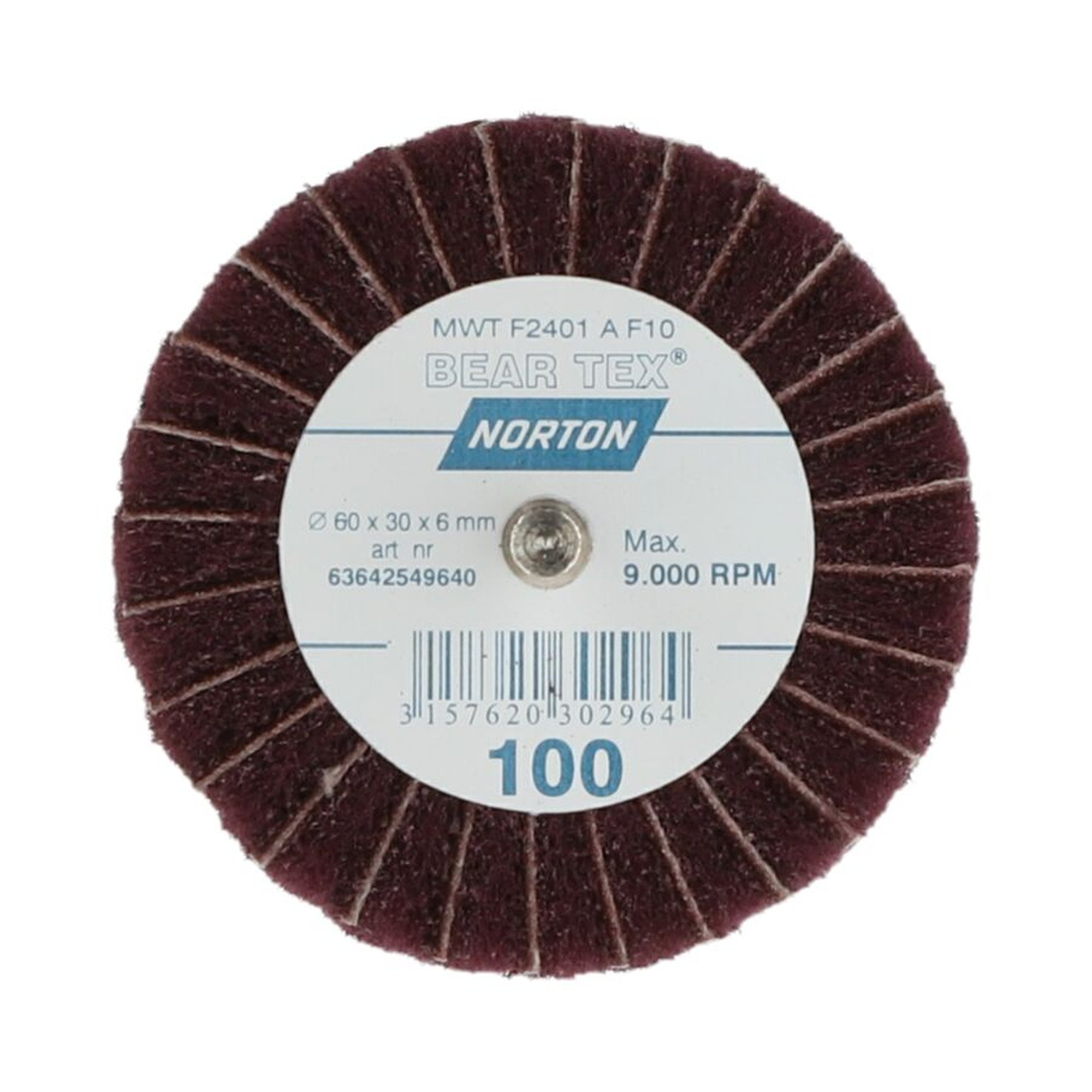 10 x Norton Beartex Fächerschleifer mit Schaft 60x30x6 Fein A Korn 100 F2401