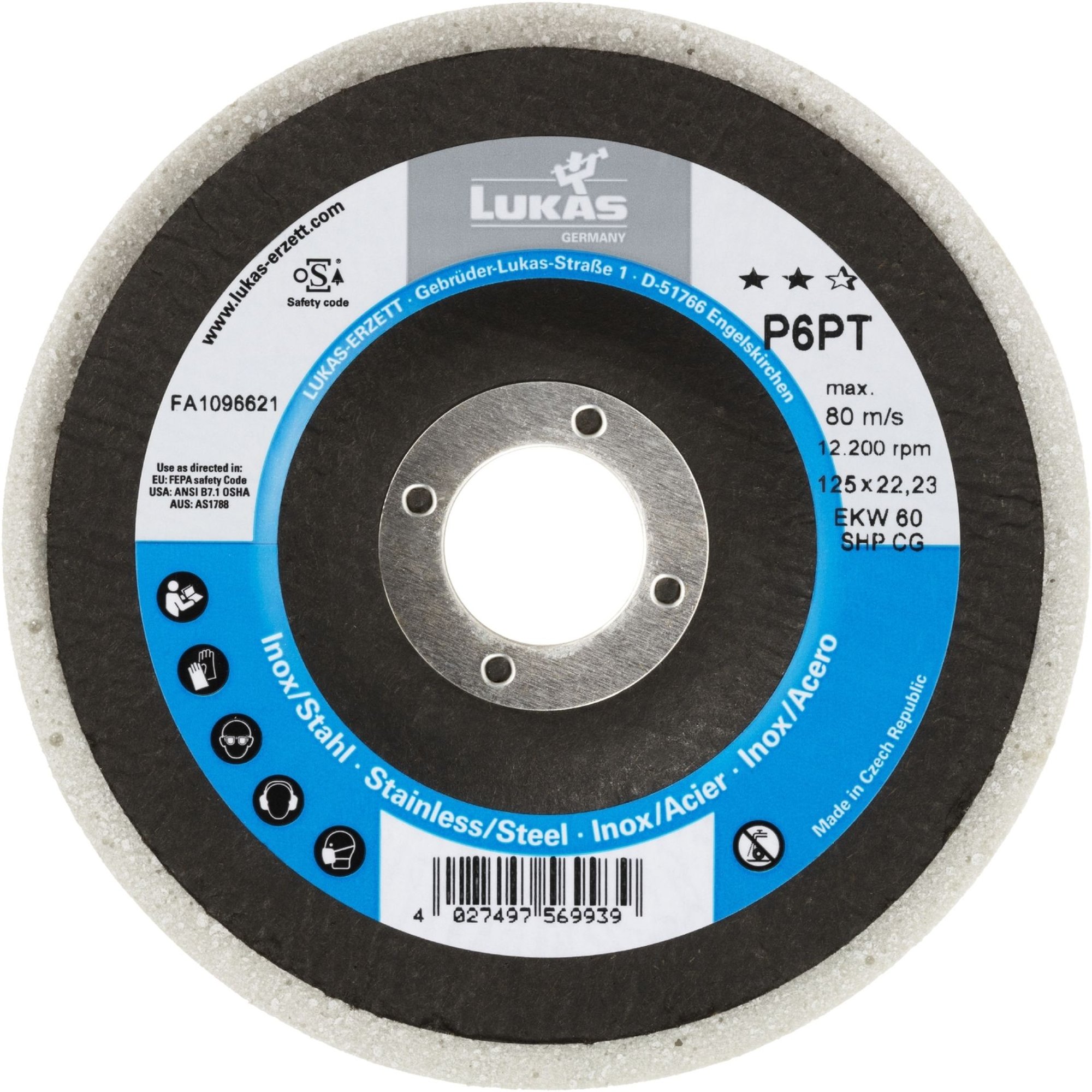 5x LUKAS Polierteller P6PT Ø 125 mm Medium für Winkelschleifer flach Kompaktkorn