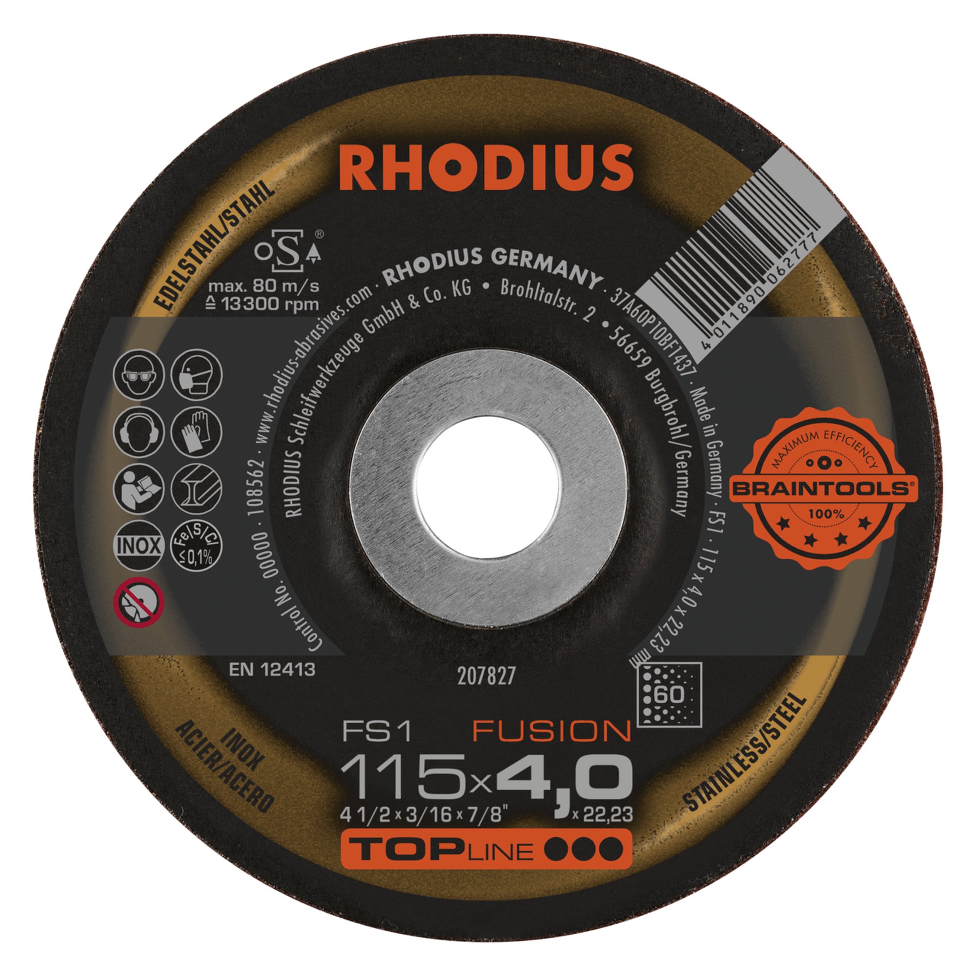 10 x RHODIUS Schruppscheibe FS1 FUSION Ø 115 mm Körnung 60