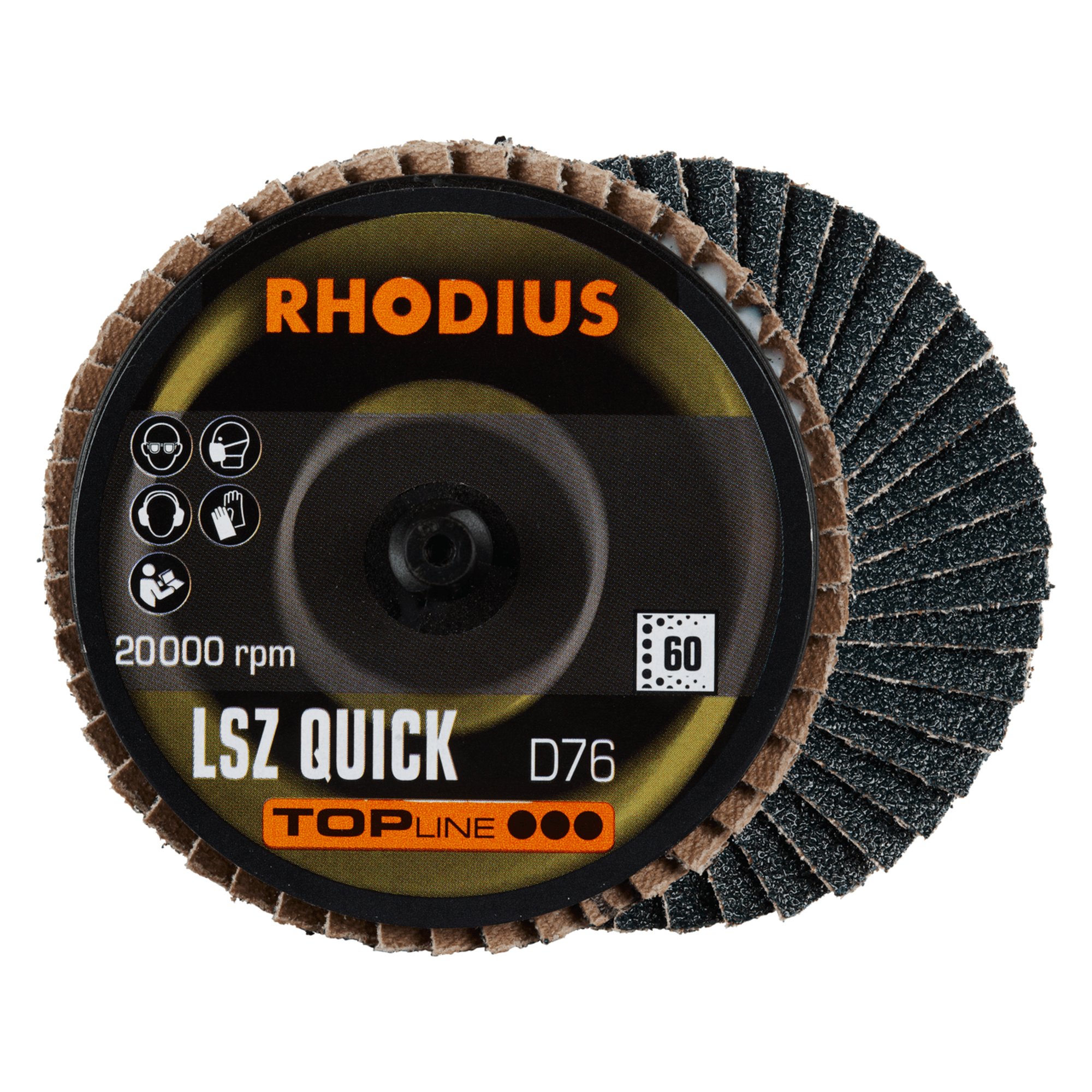 10 x RHODIUS Zirkonlamellenschleifscheibe Fächerscheibe QUICK Ø 76 mm Korn 60