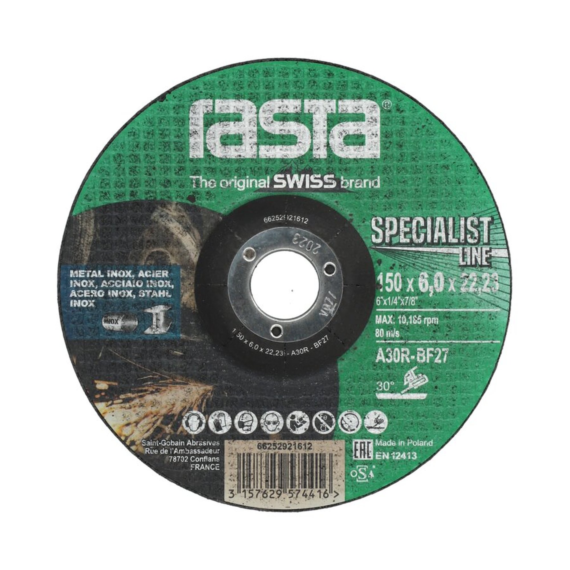 10 x Norton Gekröpfte Schruppscheibe Metall/Inox 150x6x22.23mm Rasta SPECIALIST LINE