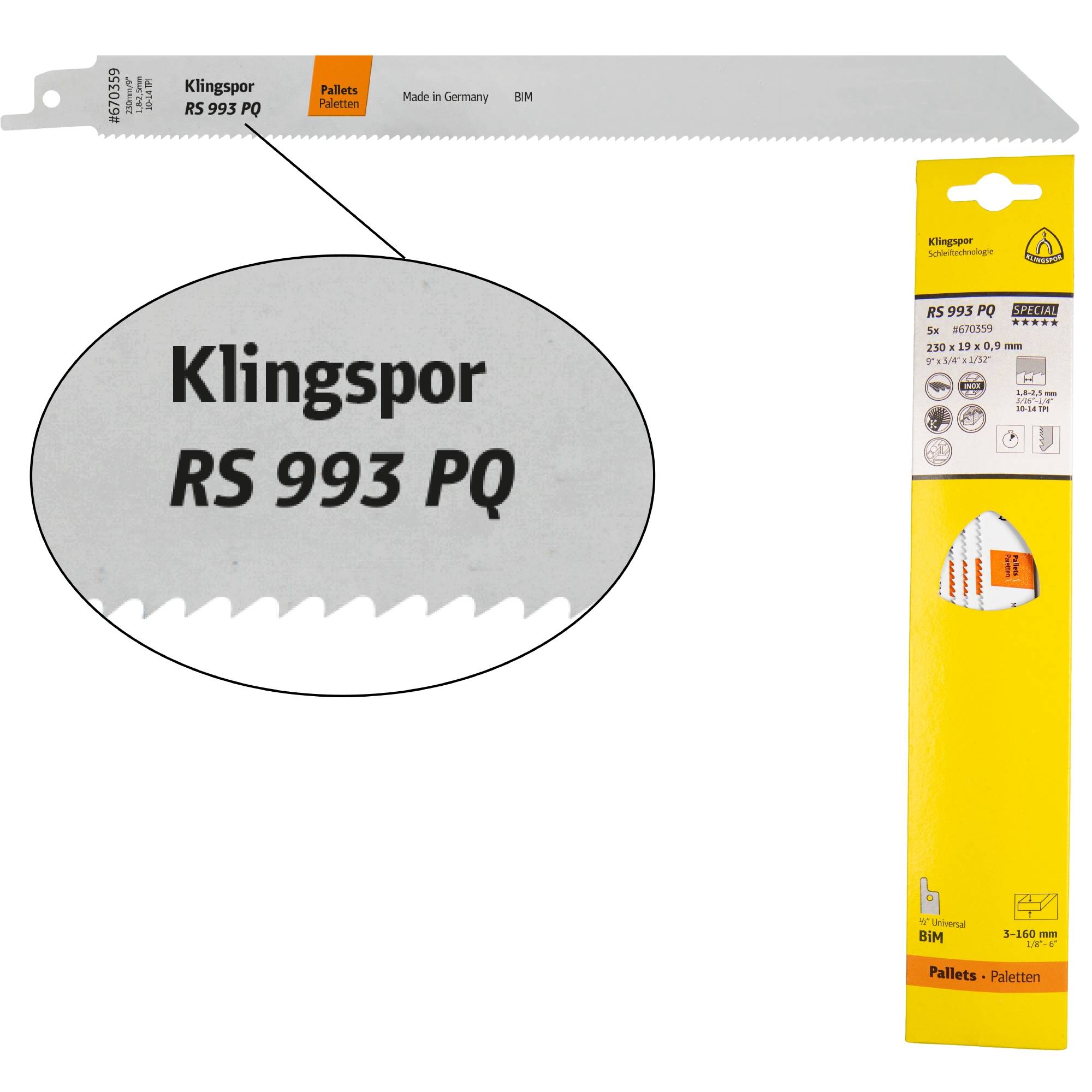 5 x Klingspor RS 993 PQ Säbelsägeblätter 230 x 19 x 0,9 mm Nutzlänge 210Bi-Metall gefräst, geschränkt, 10-14 Zähne pro Zoll