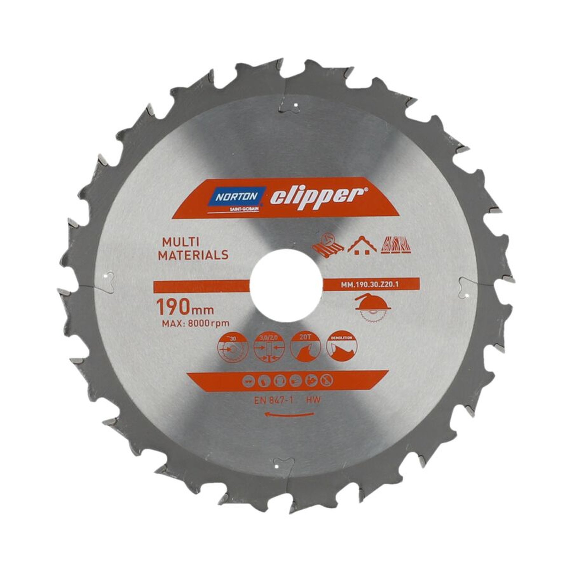 Norton Clipper TCT-Sägeblatt 190x3mm MULTIMATERIAL für vielseitige Anwendungen