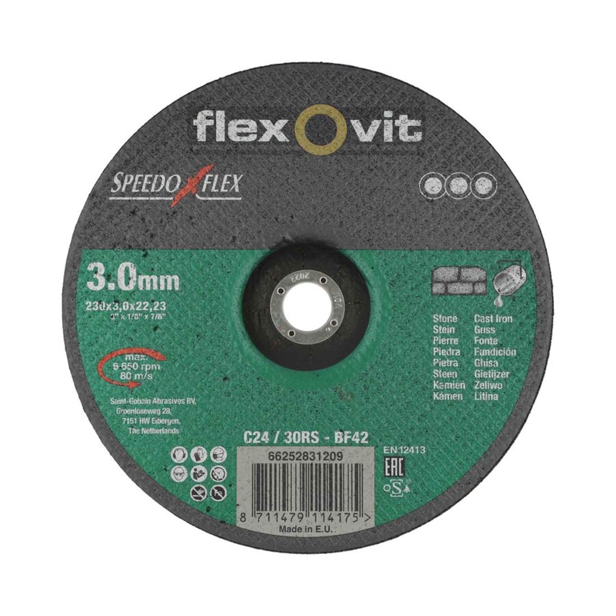 25 x Norton Gekröpfte Trennscheibe für Stein 230x3x22.23mm Flexovit SPEEDOFLEX