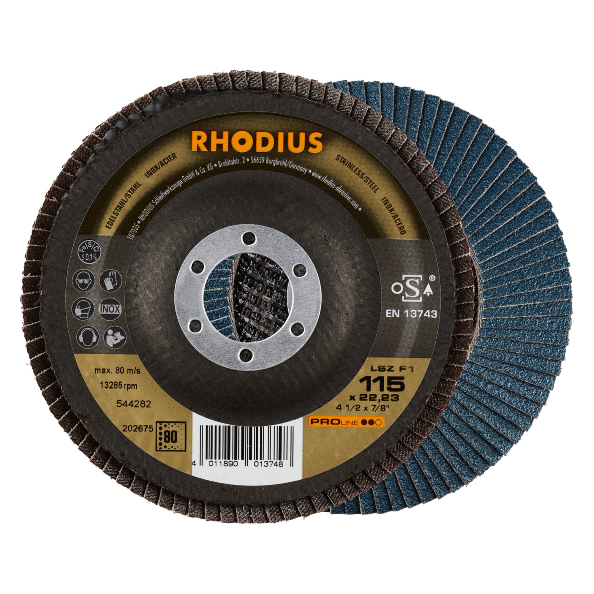 10 x RHODIUS Fächerschleifscheibe Fächerscheibe LSZ F1 Ø 115 mm Korn 80