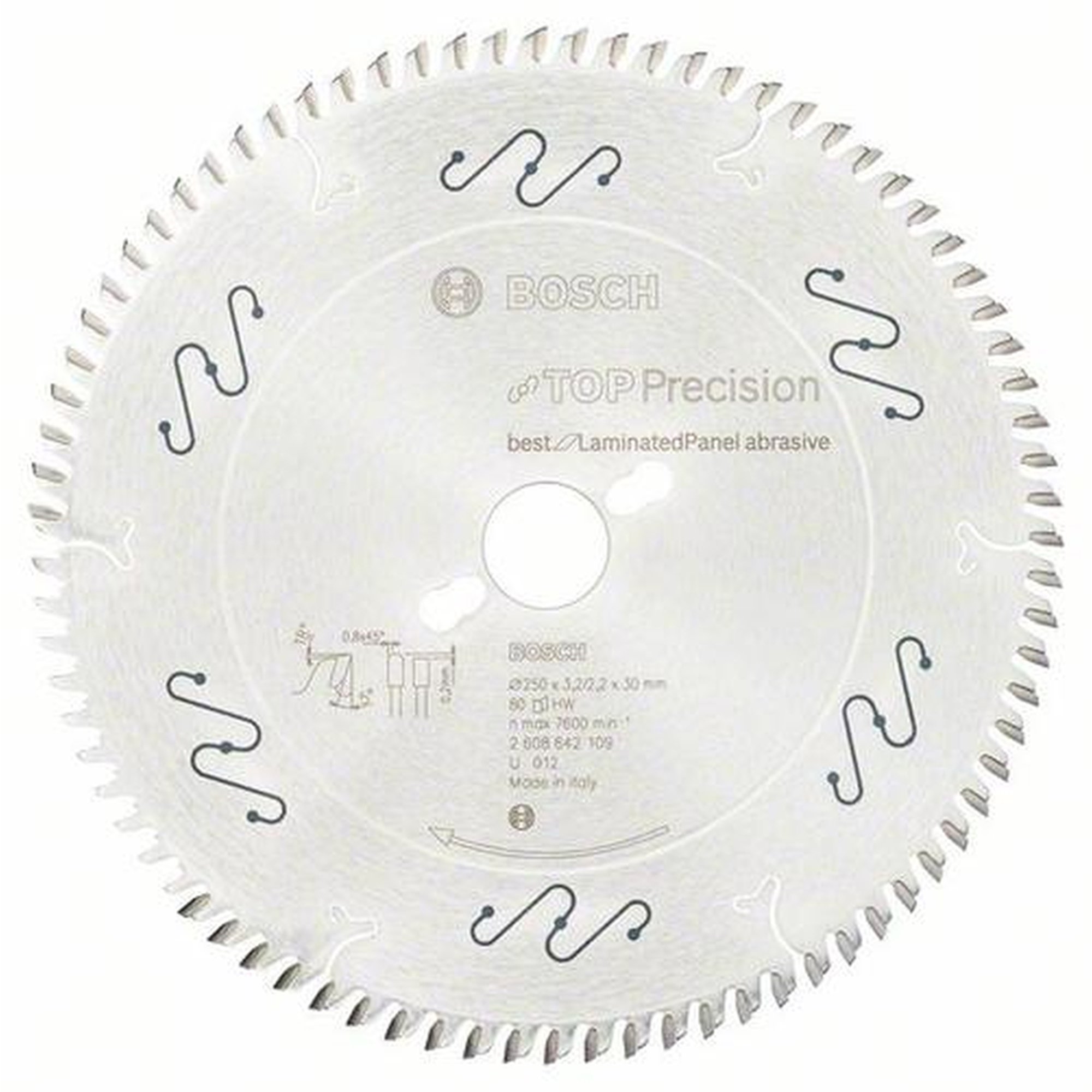 BOSCH Kreissägeblatt Top Precision Best für Laminatplatte Abrasive, Ø 250 mm, 80 Zähne