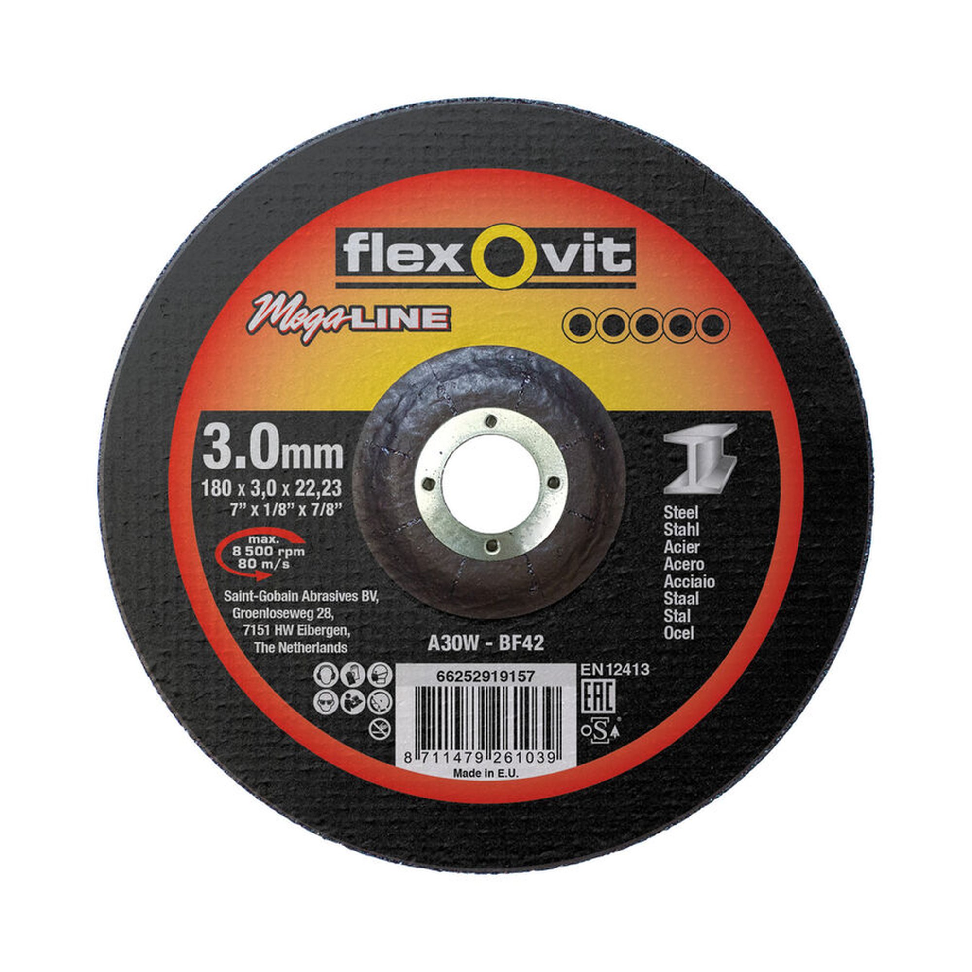 25 x Norton Gekröpfte Trennscheibe für Metall 180x3x22.23mm Flexovit MEGA-LINE