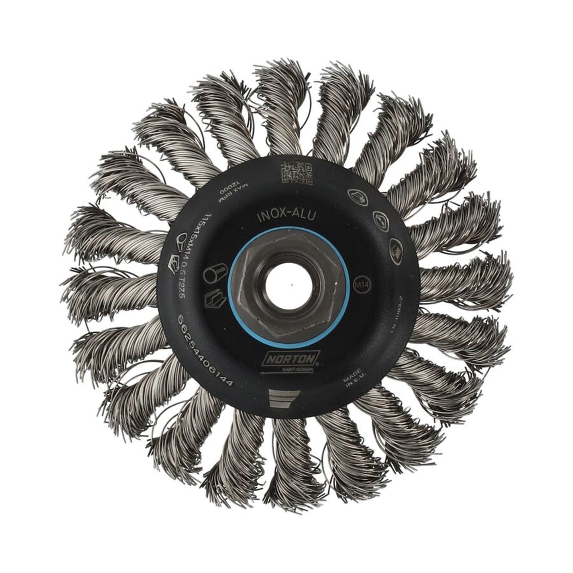Norton Drahtbürste Rundbürste gezopft konisch Edelstahl 115mm M14 0,50 T27,5