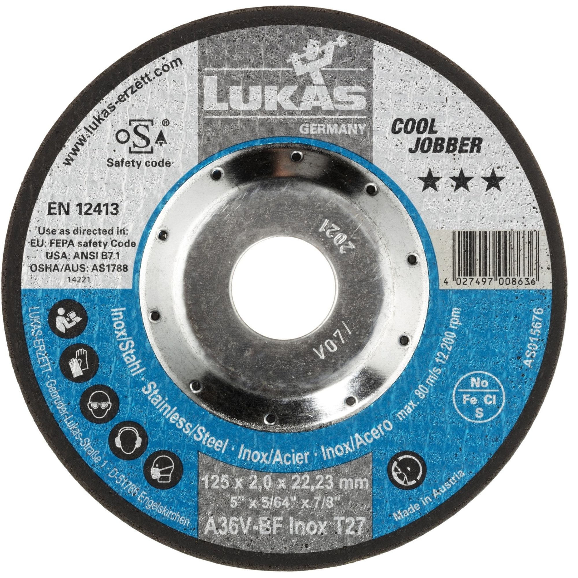 25x LUKAS Schruppscheibe Schruppscheiben T27 Edelstahl 125x2 mm gekröpft A36V-BF