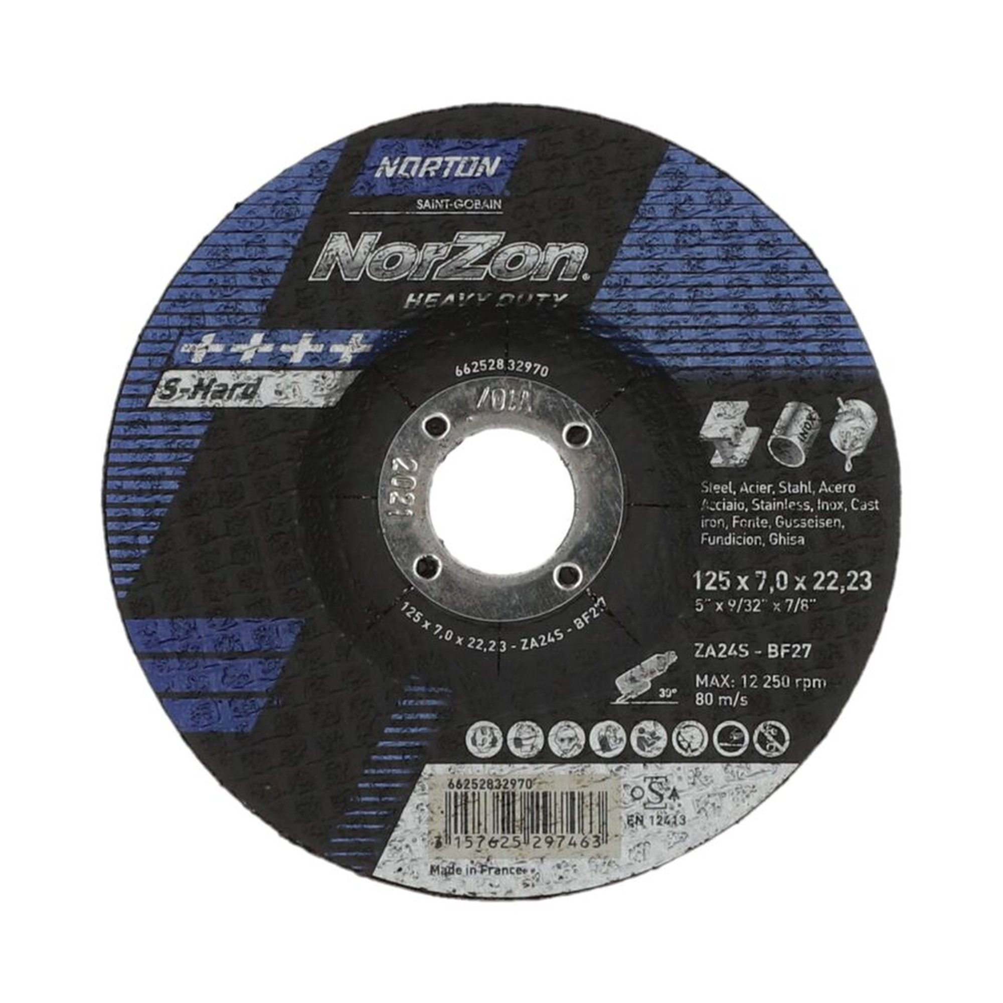 25 x Norton NORZON PLUS Gekröpfte Schruppscheibe für Gusseisen 125x7x22.23mm