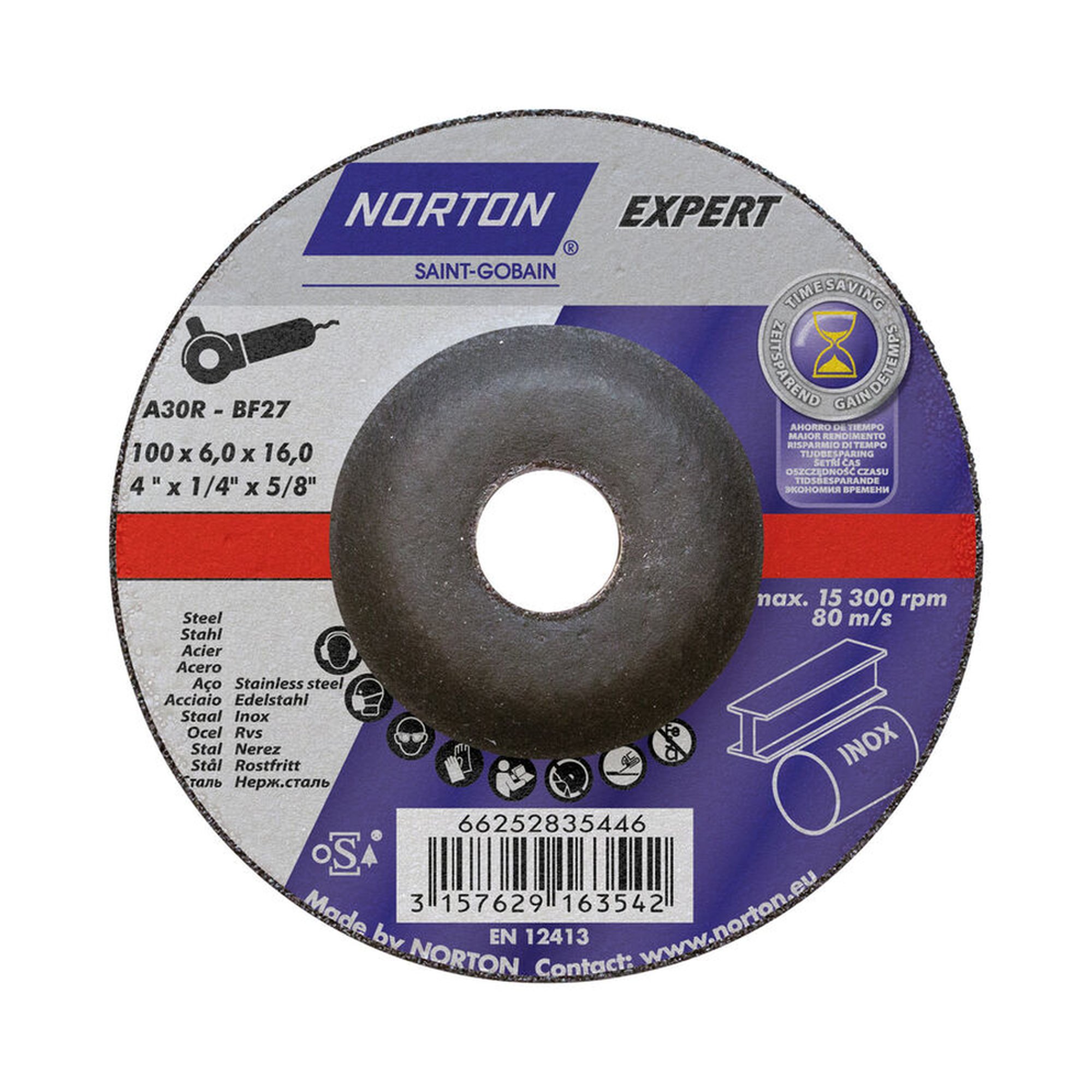 1000 x Norton EXPERT Gekröpfte Schruppscheibe für Metall/Inox 100x6x16mm