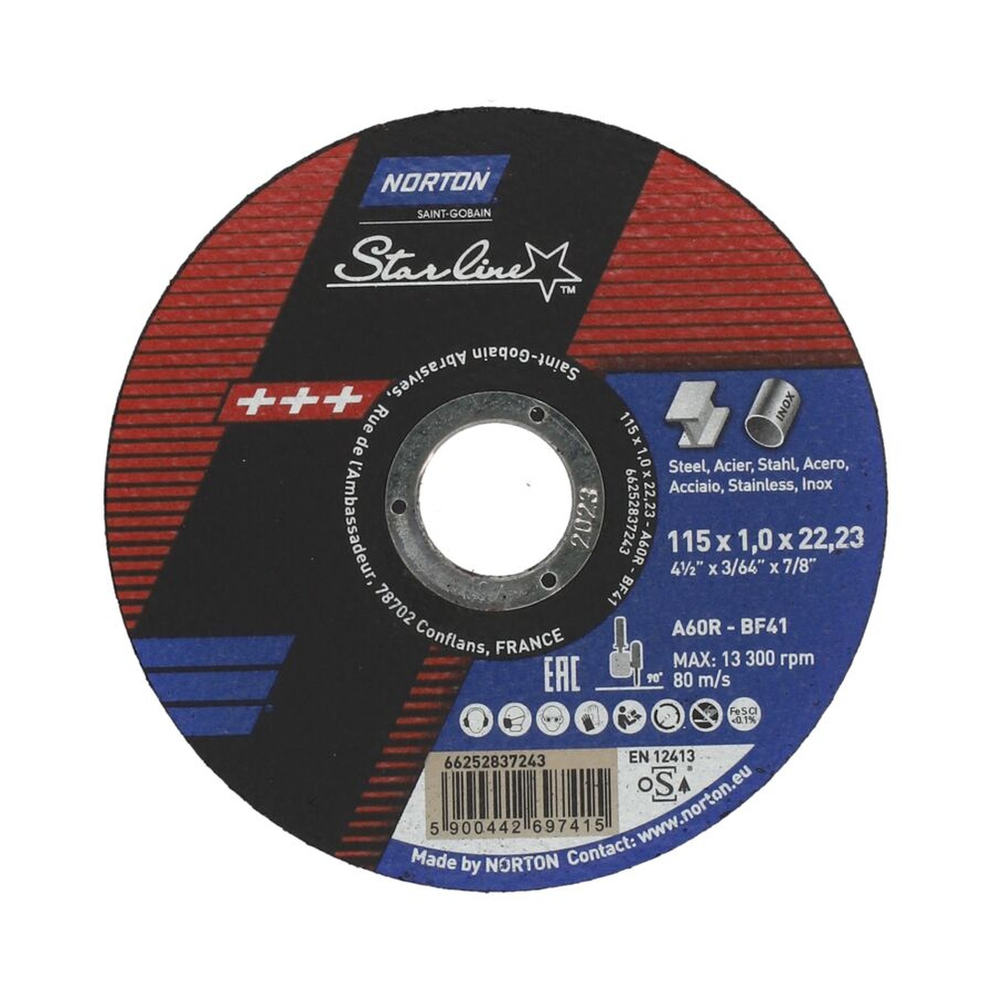 25 x Norton Trennscheibe Ultradünn Metall/Inox STARLINE 115x1x22.23mm