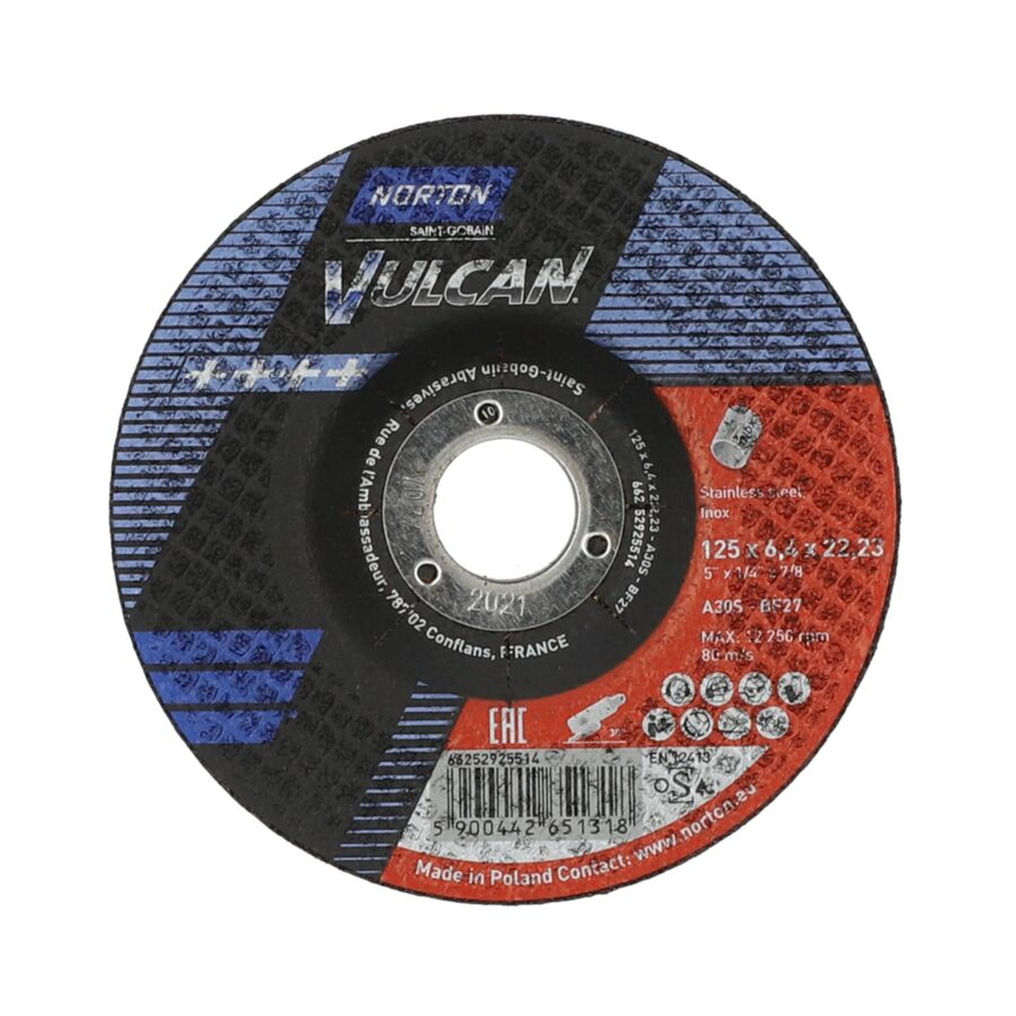 10 x Norton Schruppscheibe gekröpft 125x6,4x22,23 A30S Inox Vulcan für Metallbearbeitung