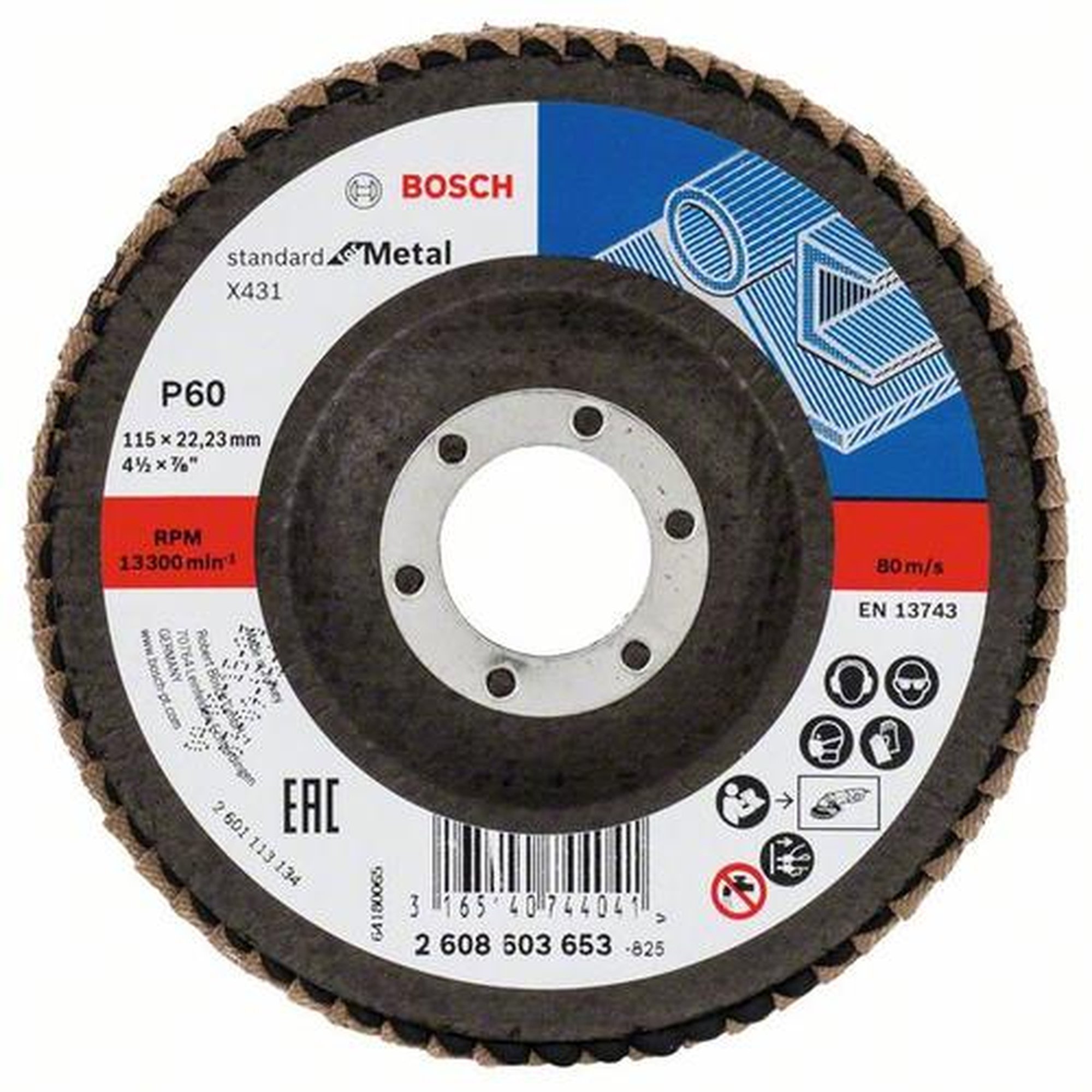 10x BOSCH Fächerschleifscheibe X431 Standard für Metall, gewinkelt, Ø 115 mm, 22,23 mm, 60