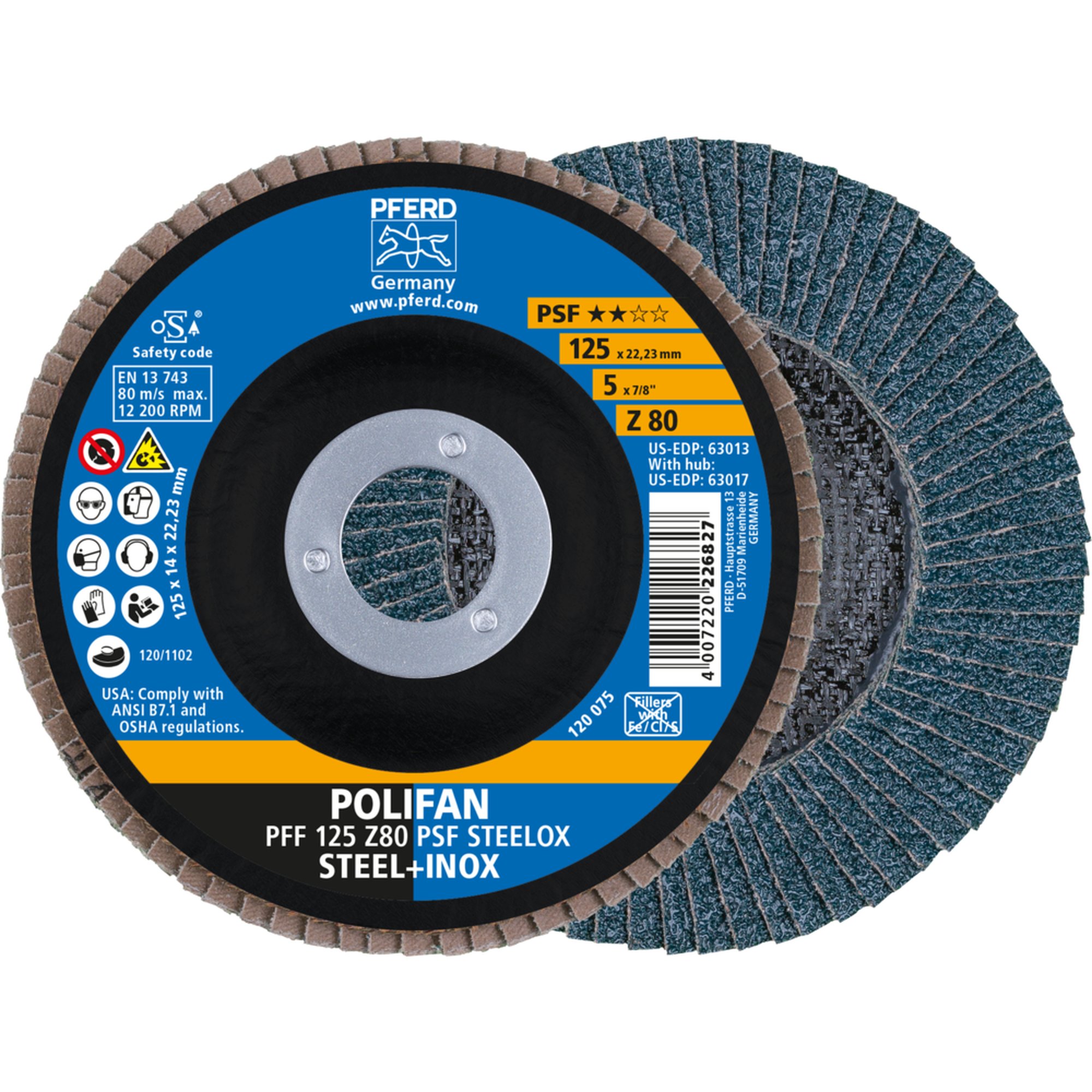 10 x PFERD POLIFAN-Fächerscheibe PFF 125 Z 80 PSF STEELOX