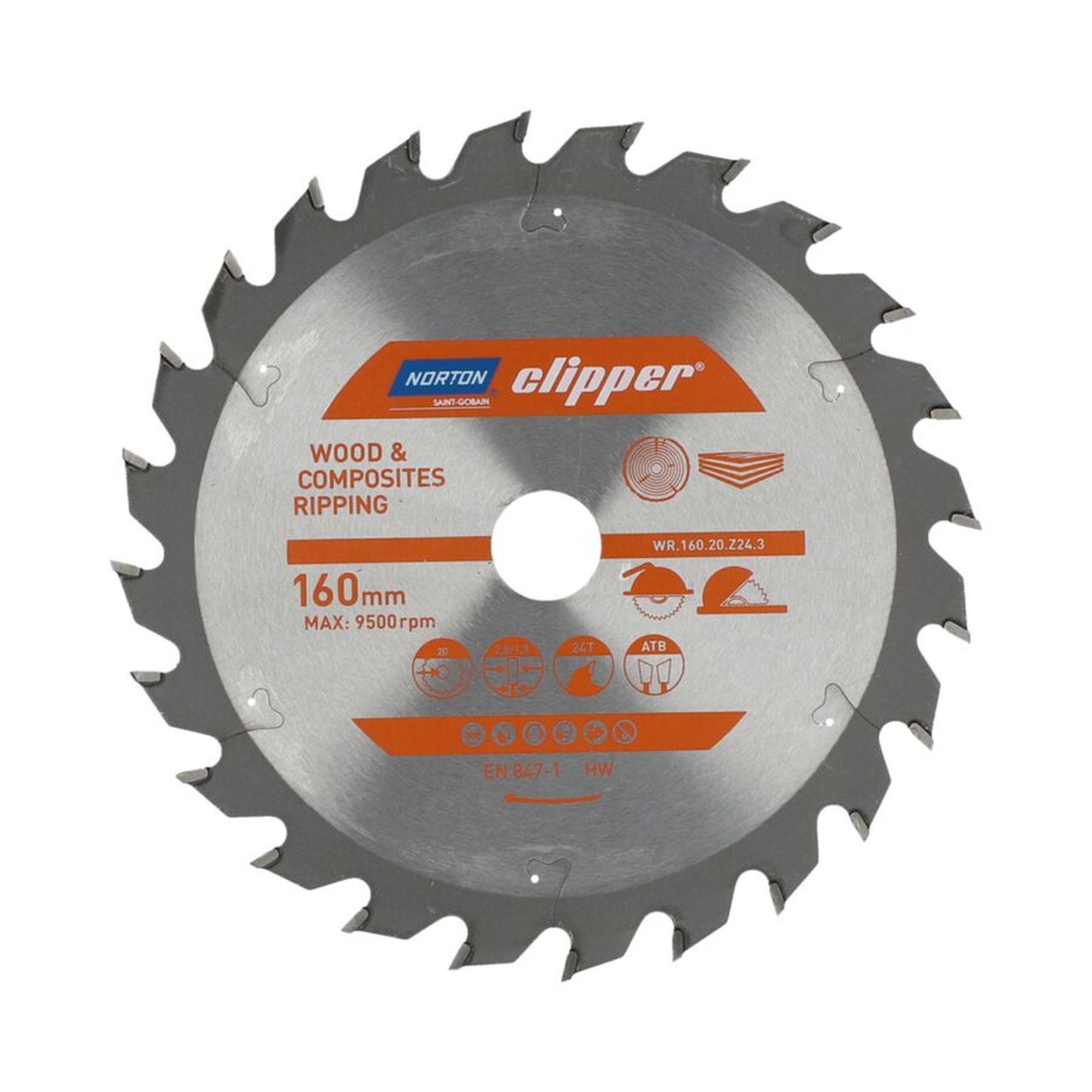 Norton Clipper TCT-Sägeblatt 160x2.8mm für Holz, 20mm Bohrung, WOOD RIPPING