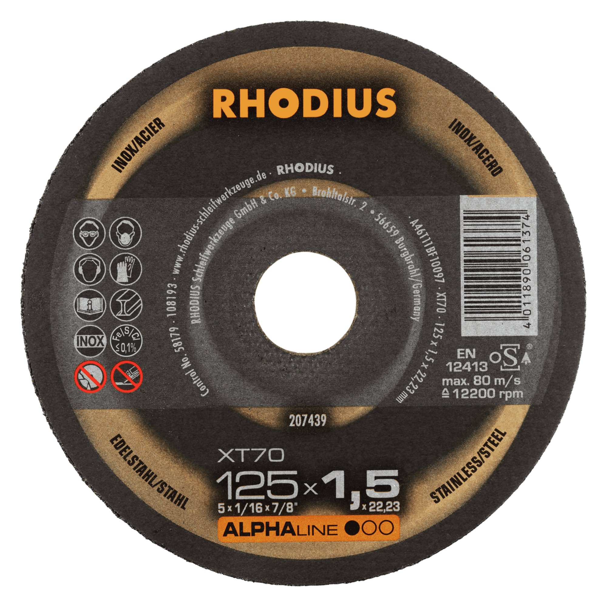 100 x RHODIUS Extradünne Trennscheibe XT70 Ø 125 mm