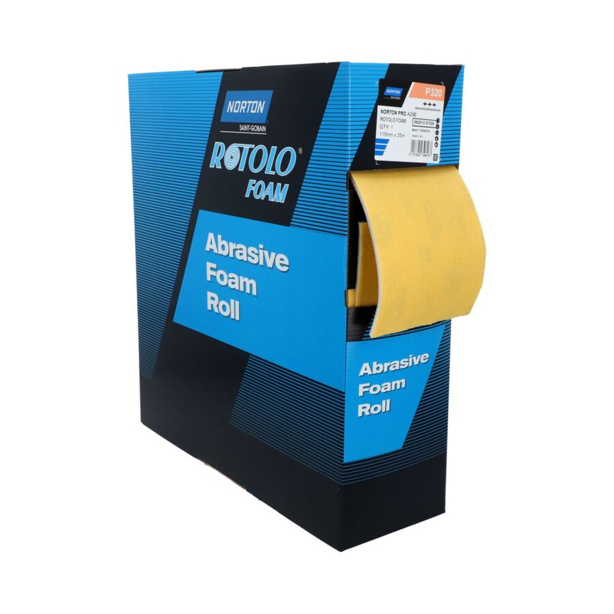 2 x Norton Schleifrolle Schaumstoff 115mm x 25m A296 320 Weiß 3157629346167