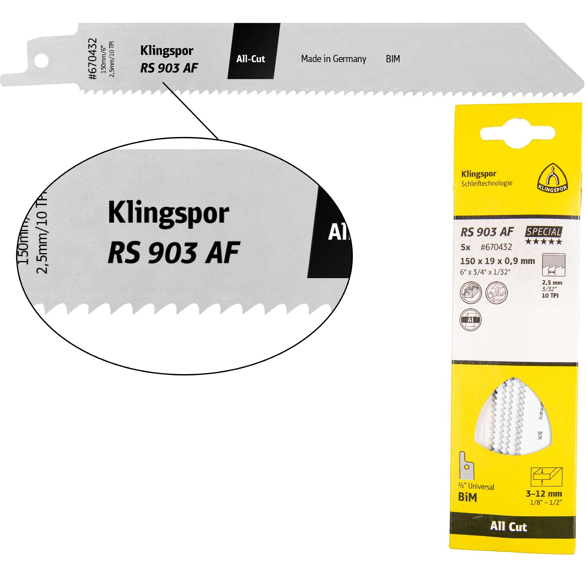 5 x Klingspor RS 903 AF Säbelsägeblätter 200 x 19 x 0,9 mm Nutzlänge 180Bi-Metall gefräst, geschränkt, 10 Zähne pro Zoll