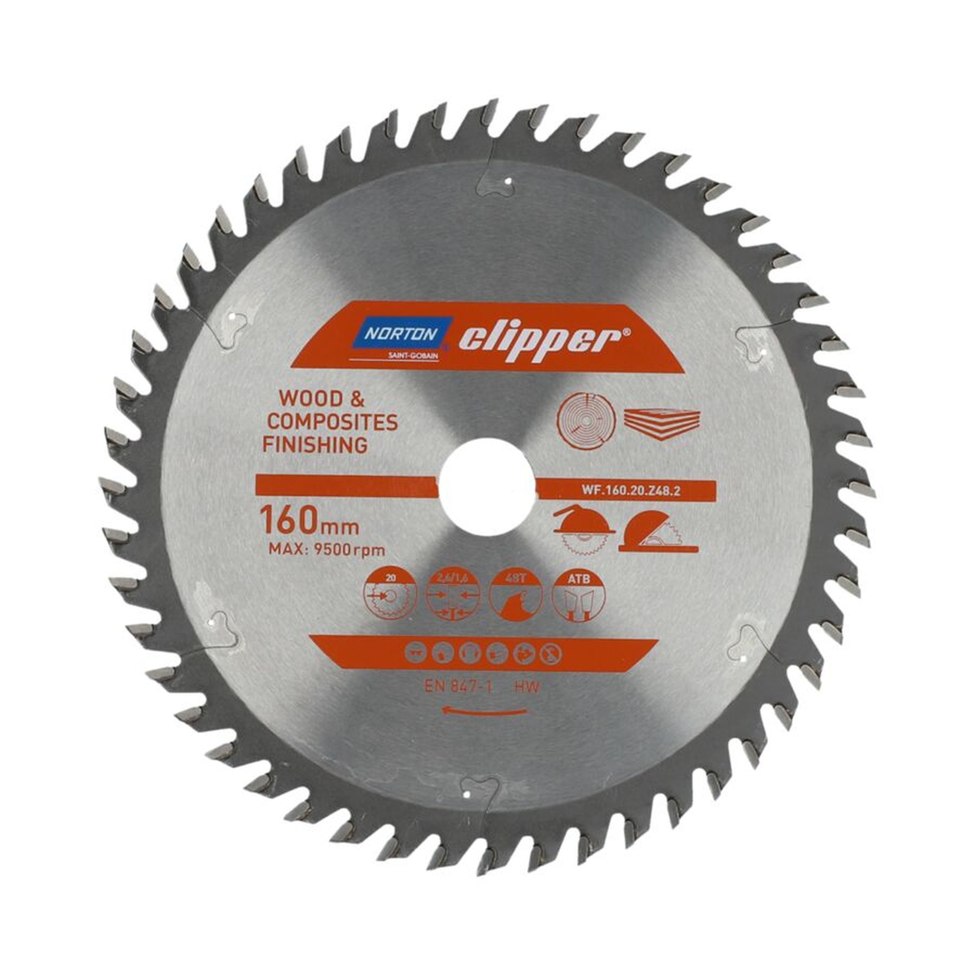 Norton Clipper TCT-Sägeblatt 160x2.6mm/1.6x20mm WOOD FINISHING