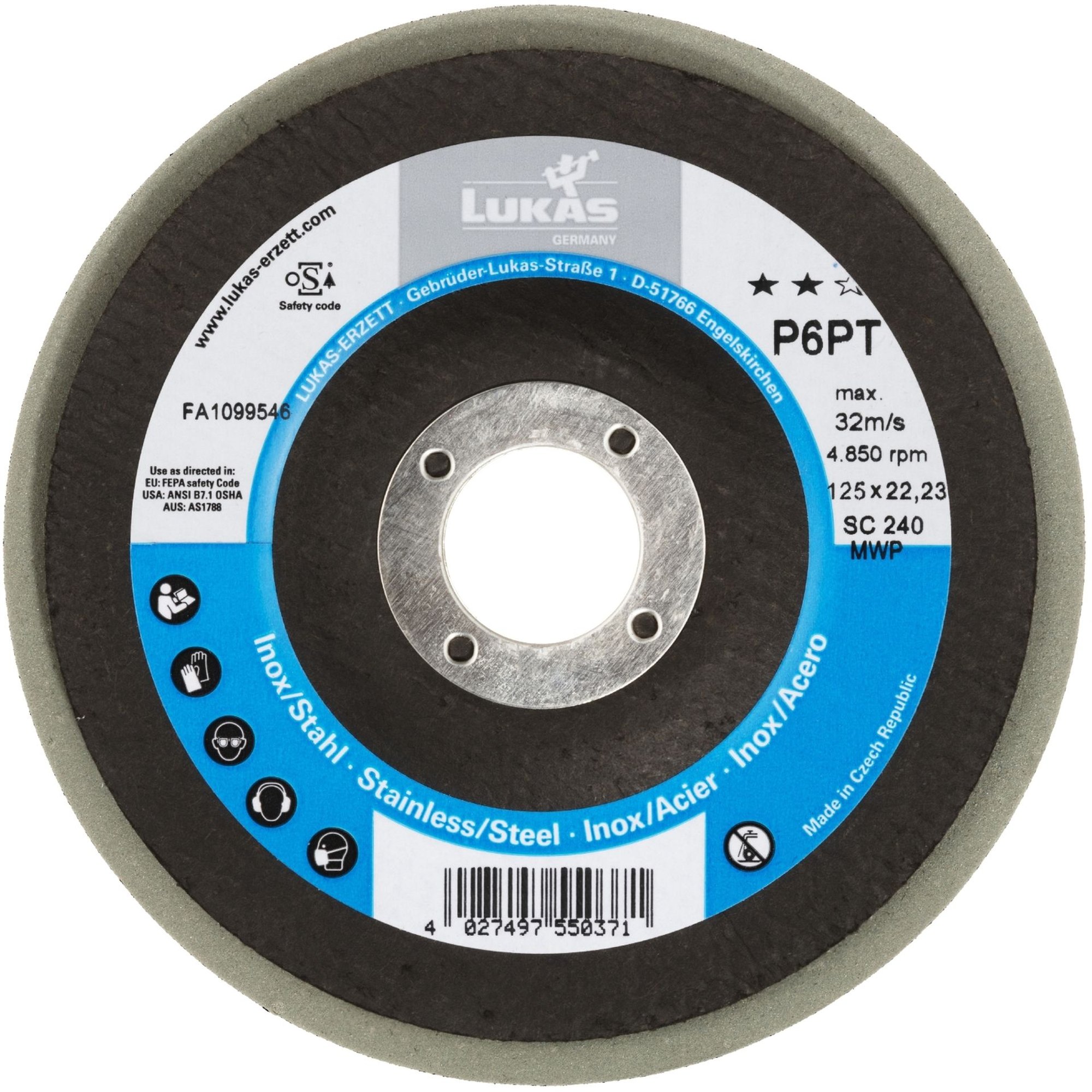 5x LUKAS Polierteller P6PT Ø 125 mm Medium für Winkelschleifer flach Siliciumcarbid