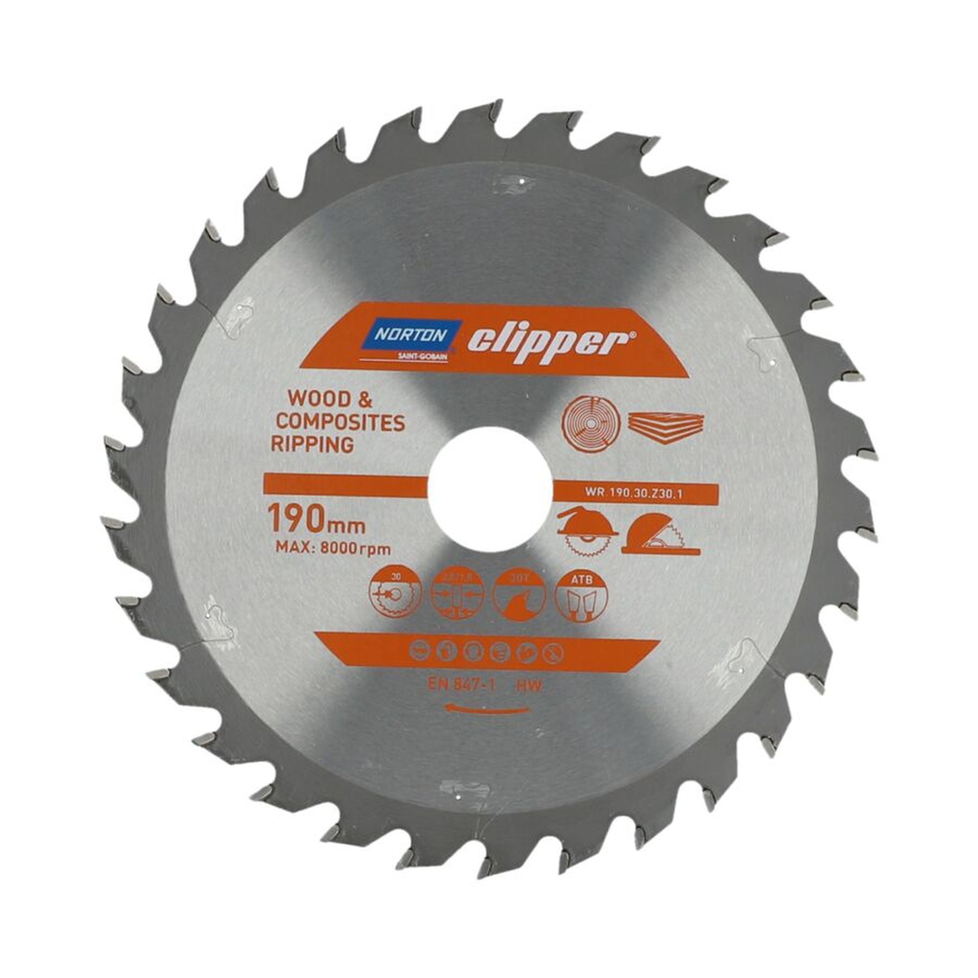 Norton Clipper TCT-Sägeblatt 190x2.8mm für Holz, 30mm Bohrung, WOOD RIPPING