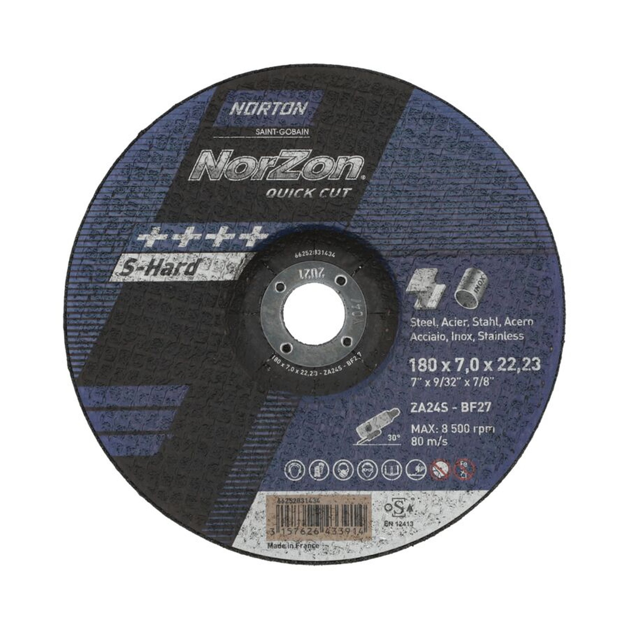 25 x Norton Gekröpfte Schruppscheibe für Metall/Inox 180x7x22.23mm NORZON QUICK CUT