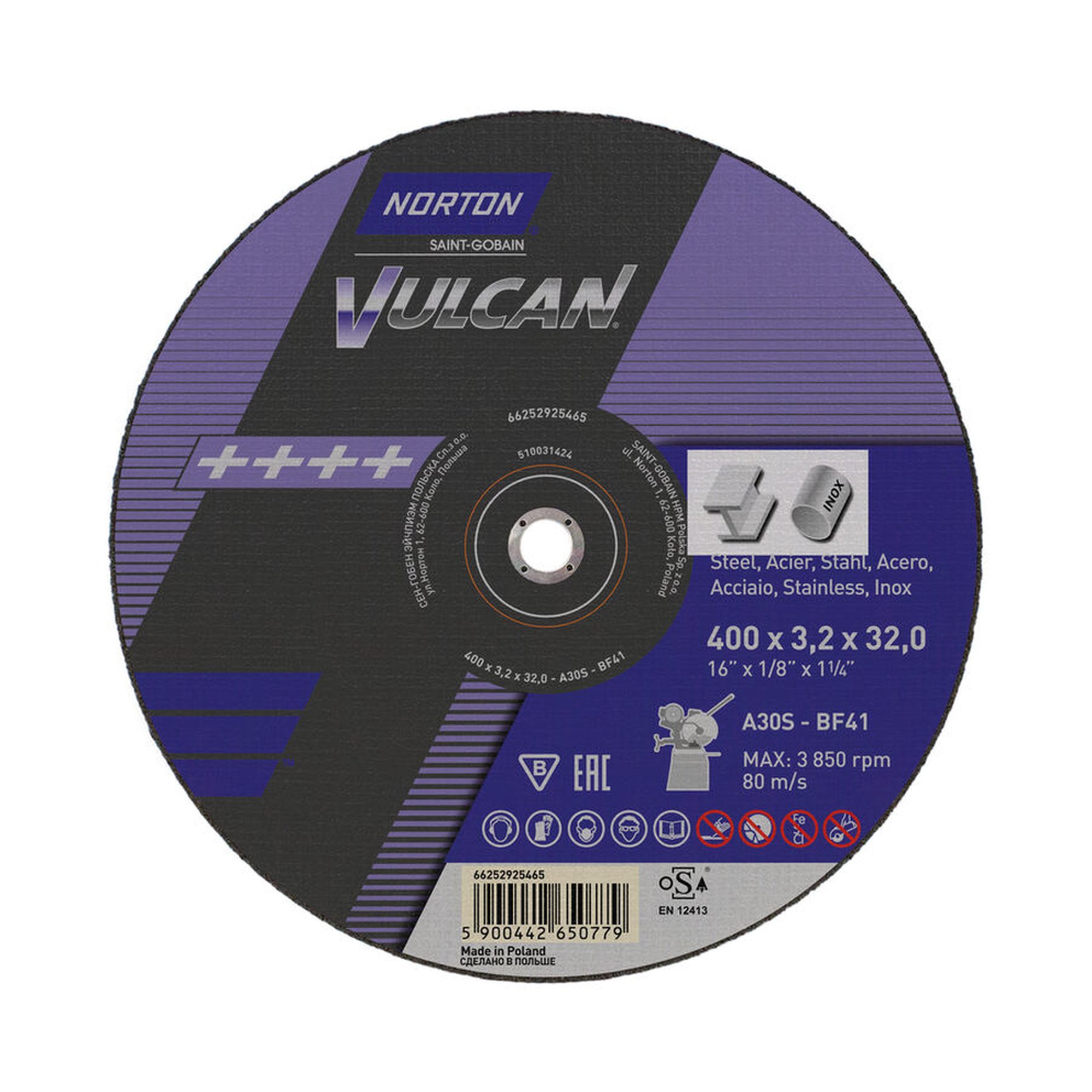 500 x Norton Trennscheibe gerade 400x3,2x32 A30S 80m/s Vulcan für Metall schneiden