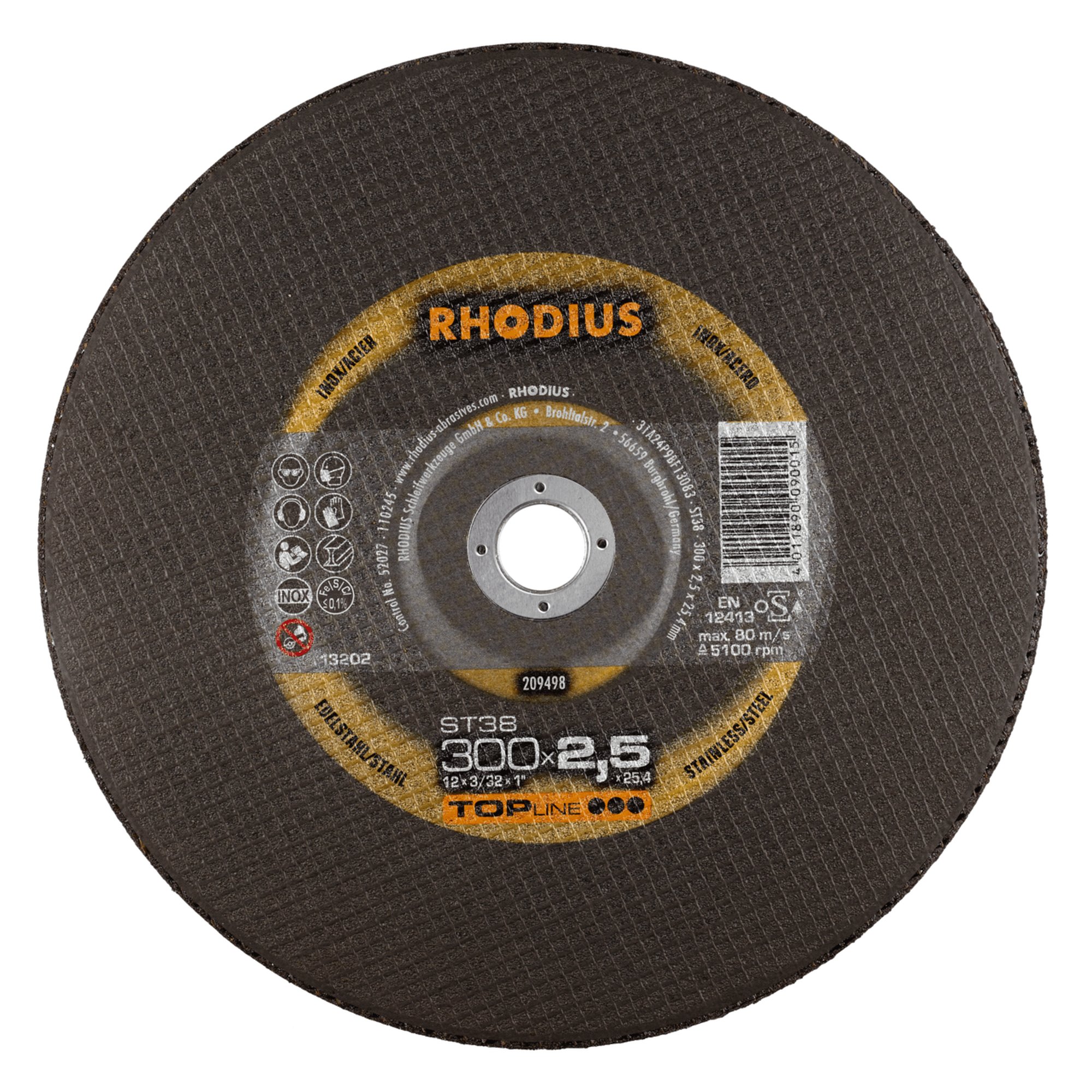 10 x RHODIUS Stationäre Trennscheibe ST38 Ø 300 mm