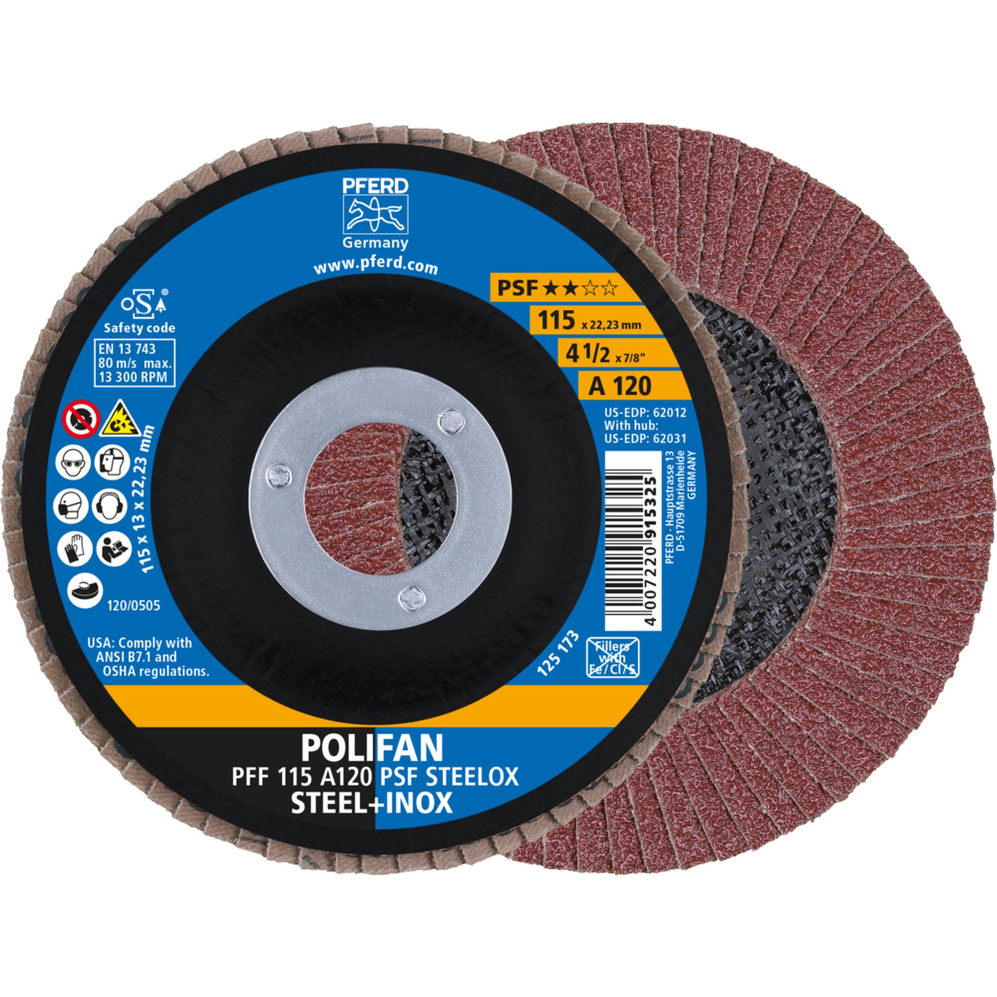 10 x PFERD POLIFAN-Fächerscheibe PFF 115 A 120 PSF STEELOX