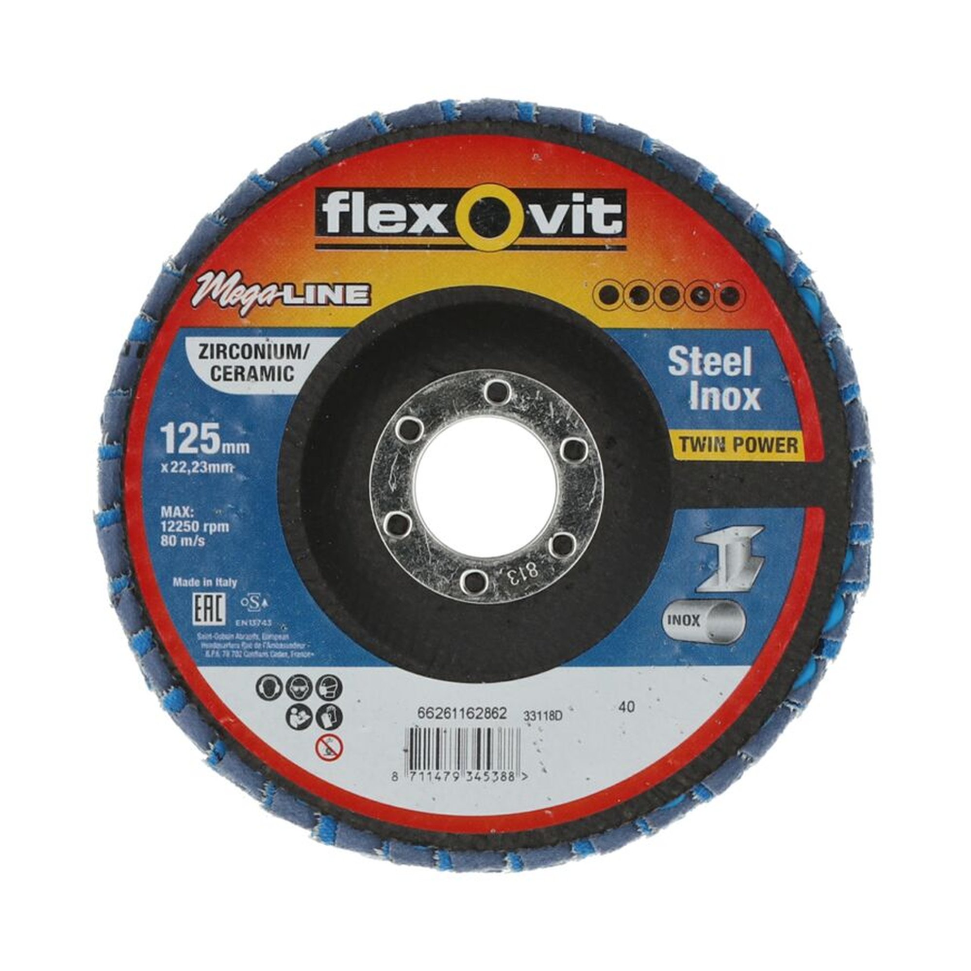 10 x Norton Fächerschleifscheiben 125x22mm K40 Flexovit MEGA-LINE, langlebig und effizient