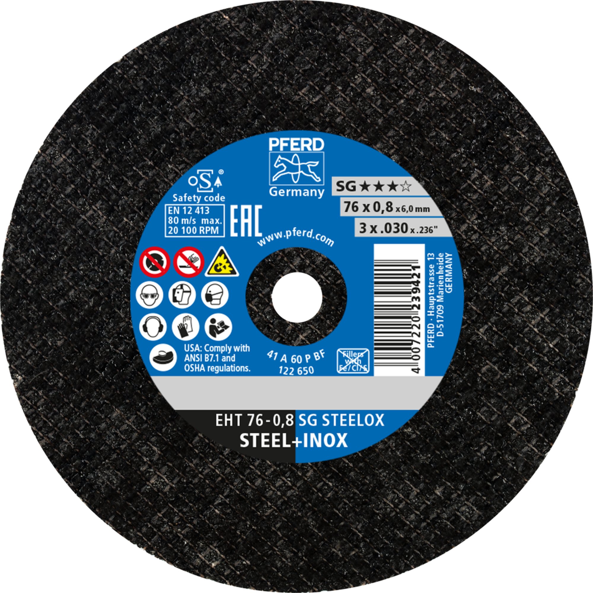 50 x PFERD Trennscheibe EHT 76-0,8 SG STEELOX/6,0