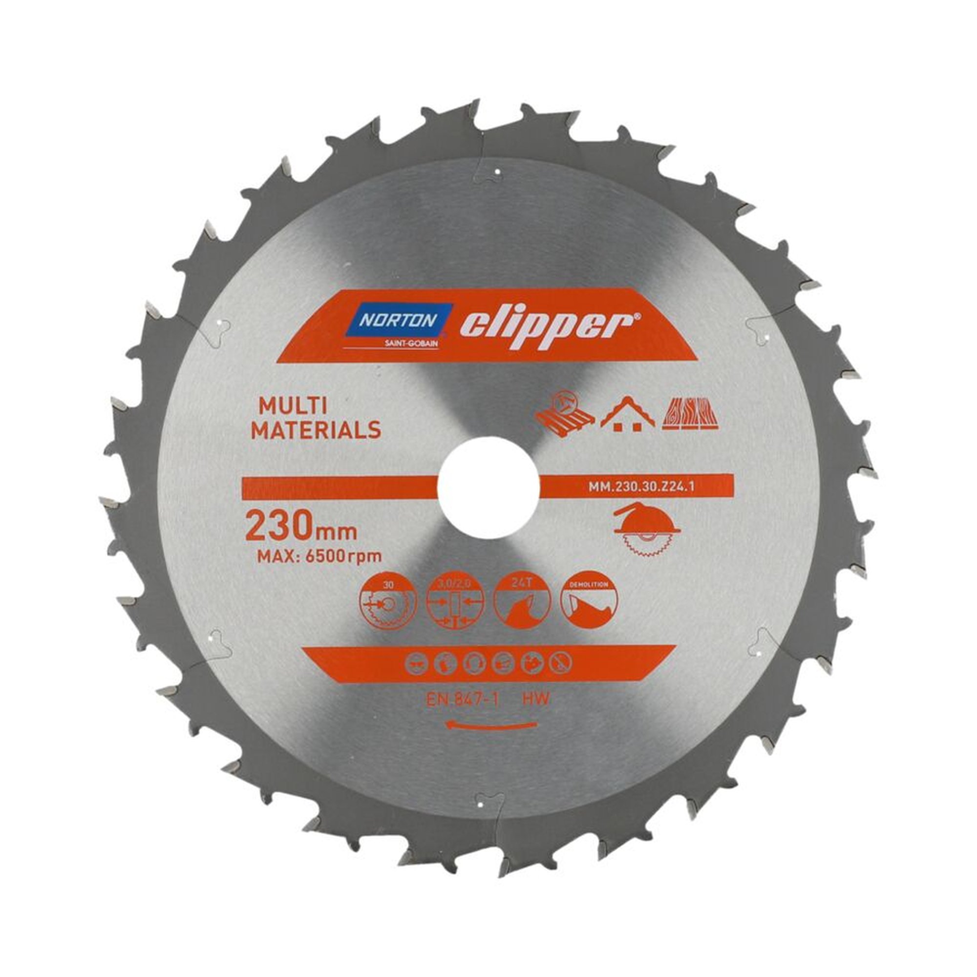 Norton Clipper TCT-Sägeblatt 230x3mm für Multimaterial, 2x30mm, langlebig