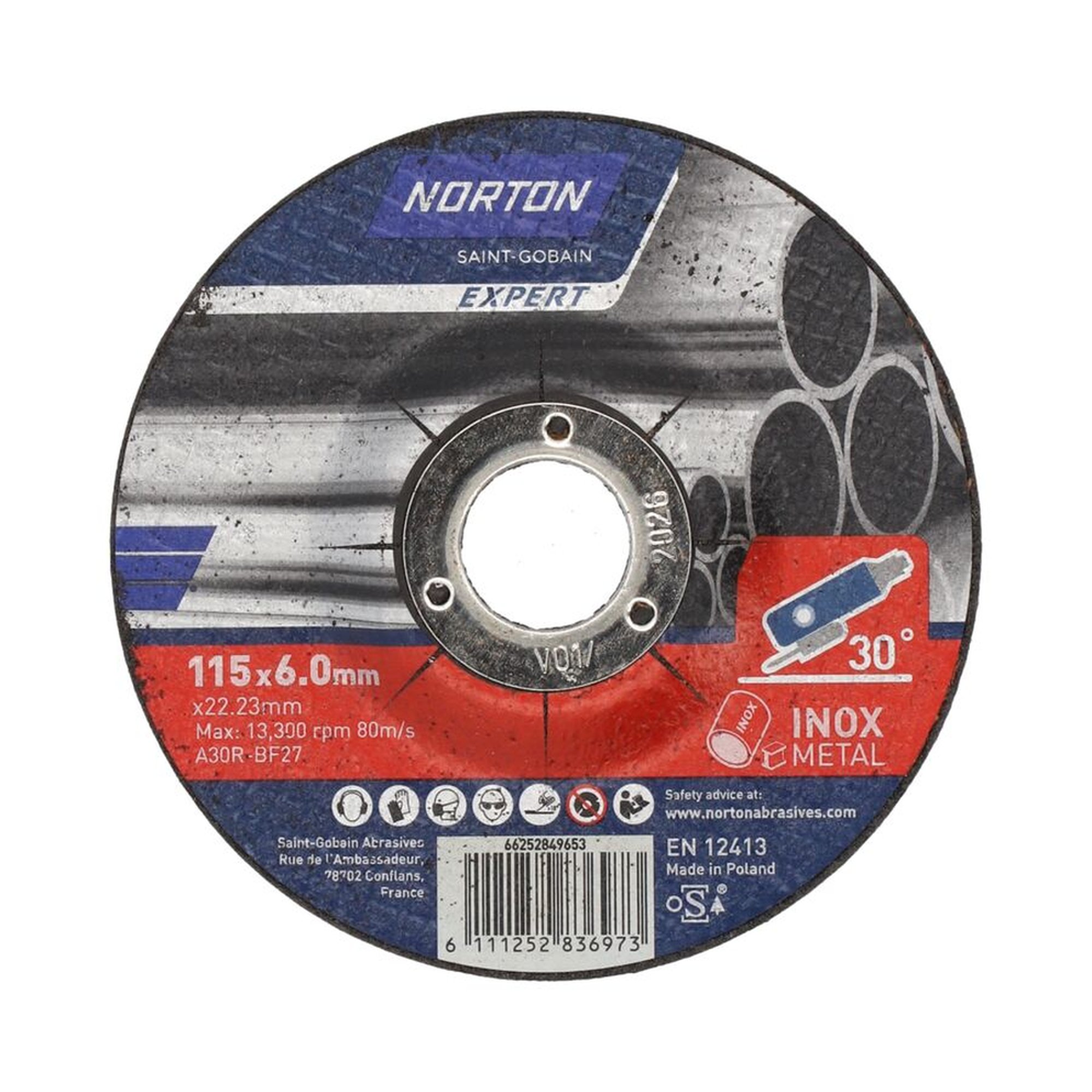 10 x Norton EXPERT Gekröpfte Schruppscheibe für Metall/Inox 115x6x22.23mm