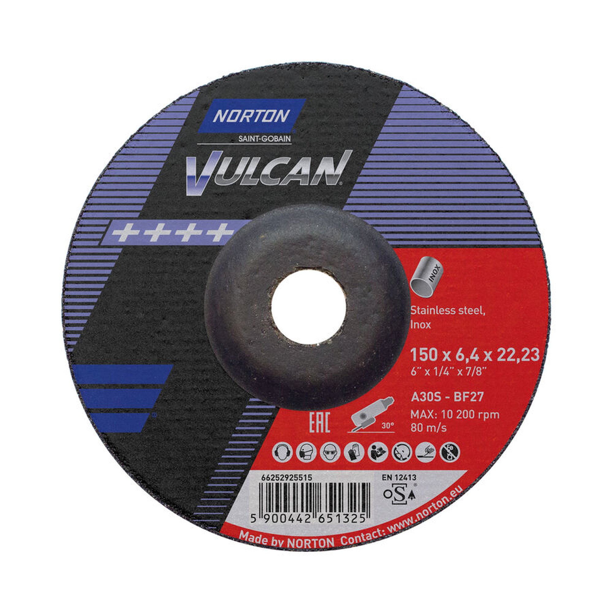 2000 x Norton VULCAN Gekröpfte Schruppscheibe für Inox 150x6.4x22.23mm