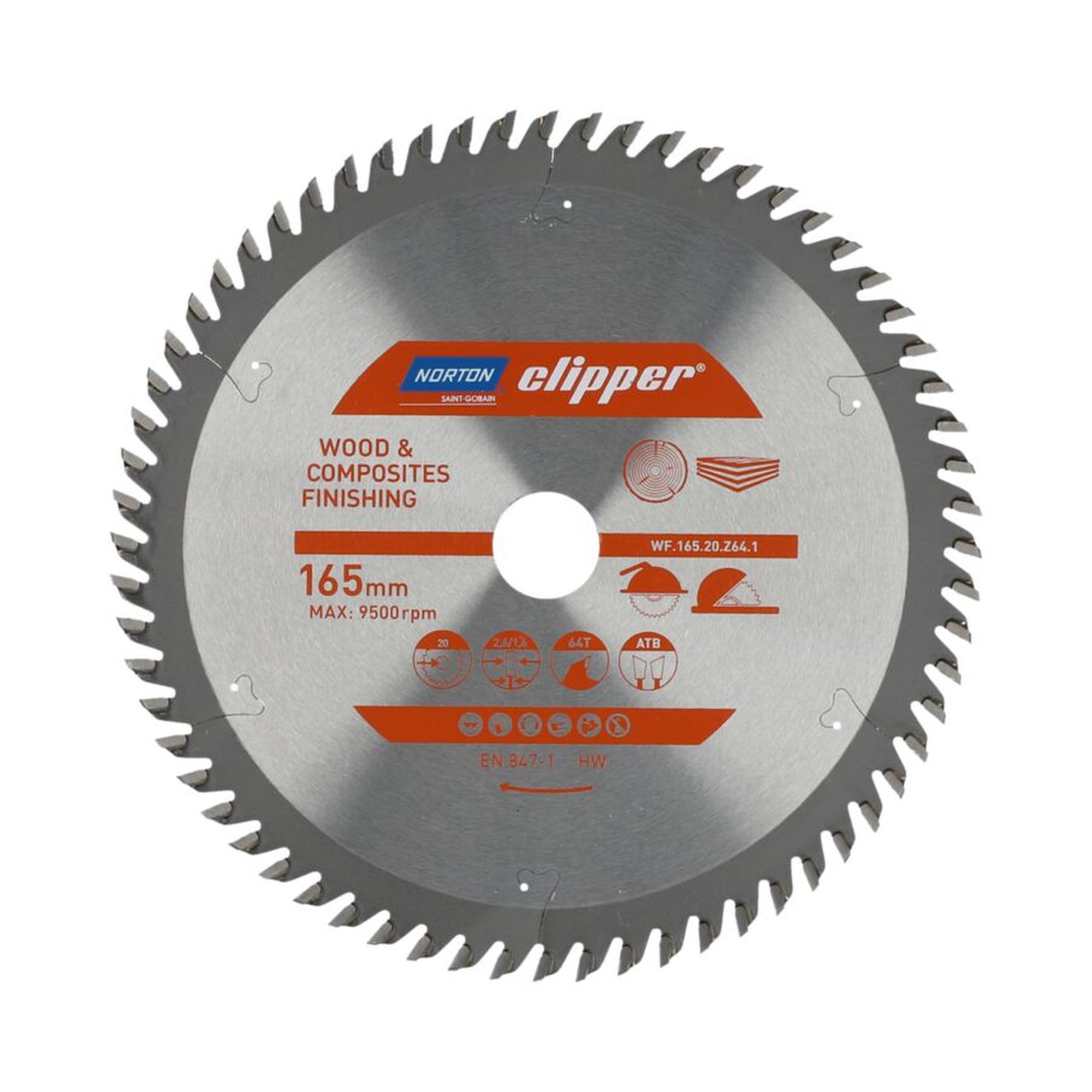 Norton Clipper TCT-Sägeblatt 165x2.6mm/1.6x20mm WOOD FINISHING für präzises Sägen